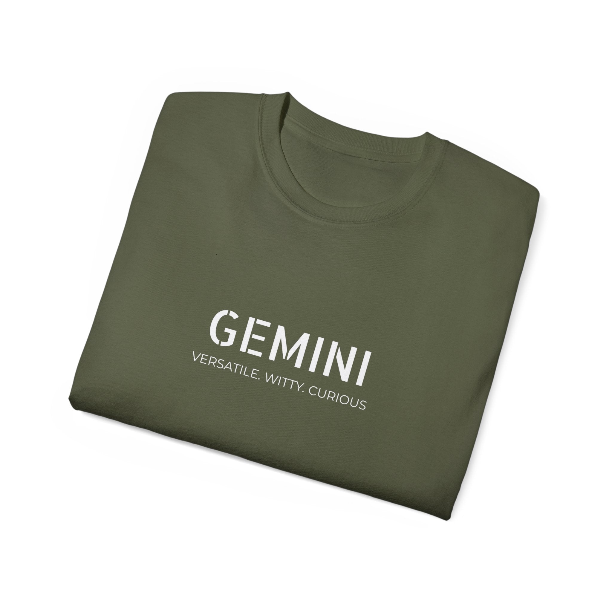 Gemini Zodiac T-Shirt — "GEMINI: Versatile Witty Curious" Cotton Tee