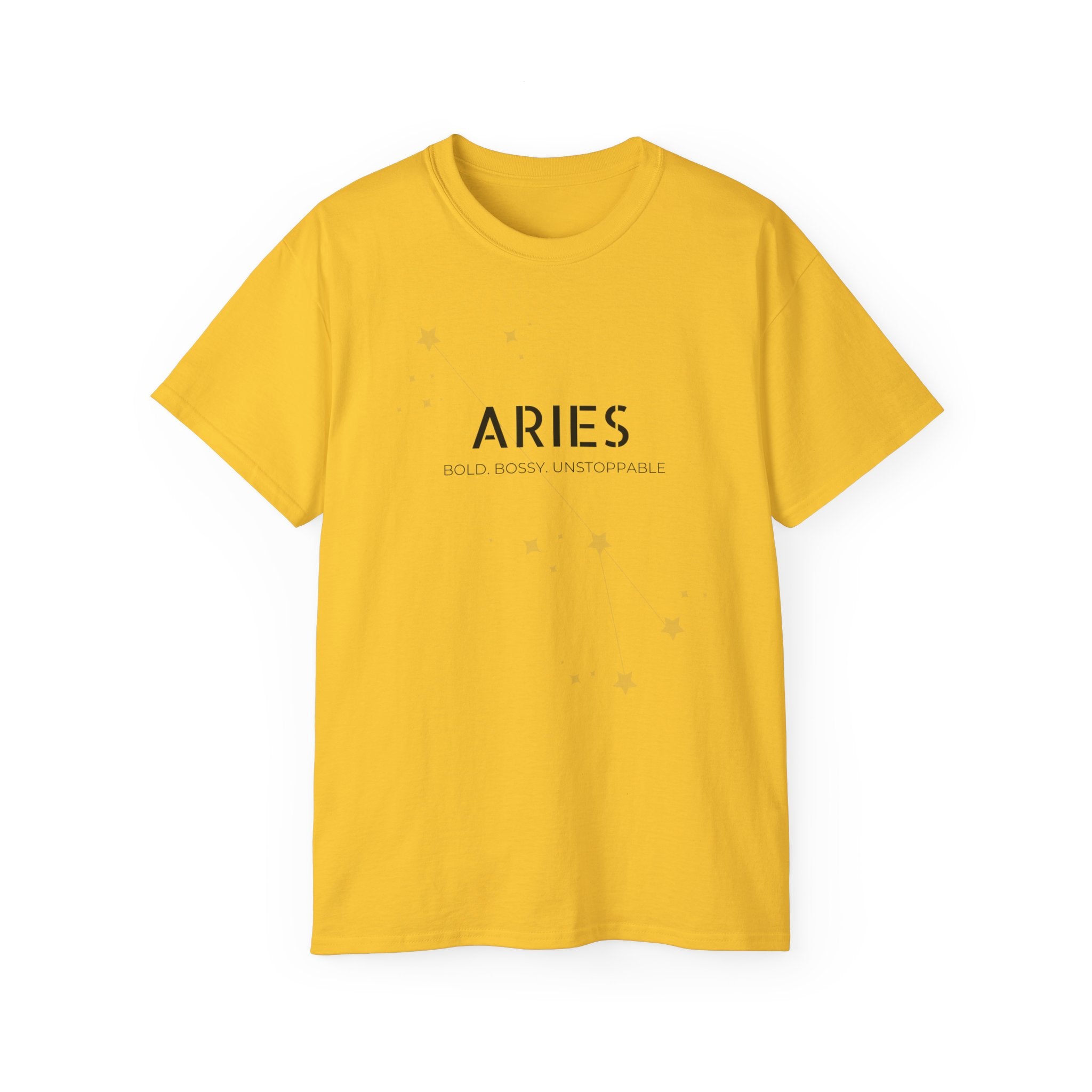 Aries Zodiac T‑Shirt — Minimal Astrology Tee ("ARIES: Bold, Brave, Independent")
