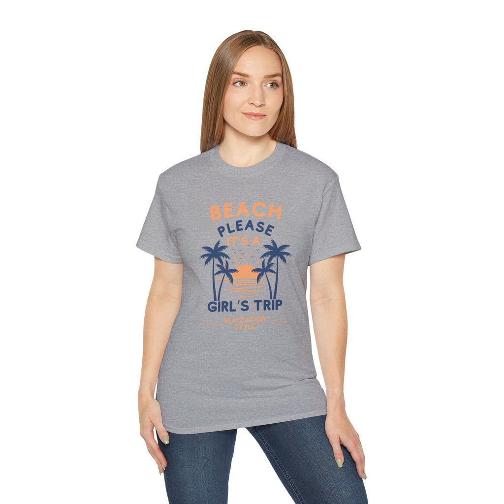 Beach Please It's a Girl's Trip Tee — Tropical Palm Sunset Vacation Shirt