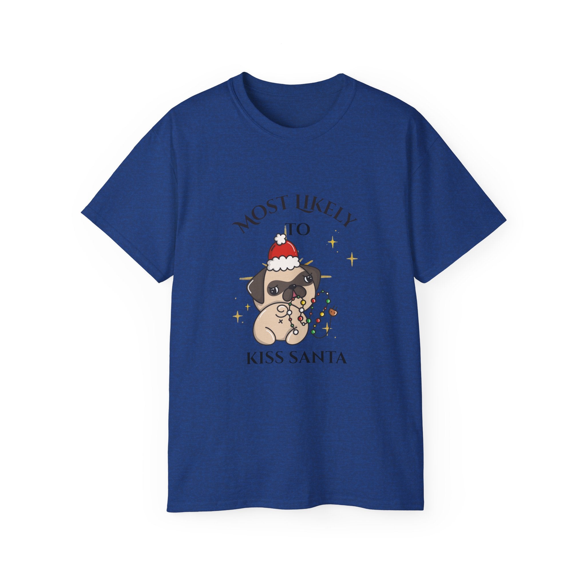 Funny Holiday Dog Tee, Most Likely to Kiss Santa T-Shirt, Christmas Gift for Dog Lovers, Seasonal Apparel, Unisex Cotton Shirt