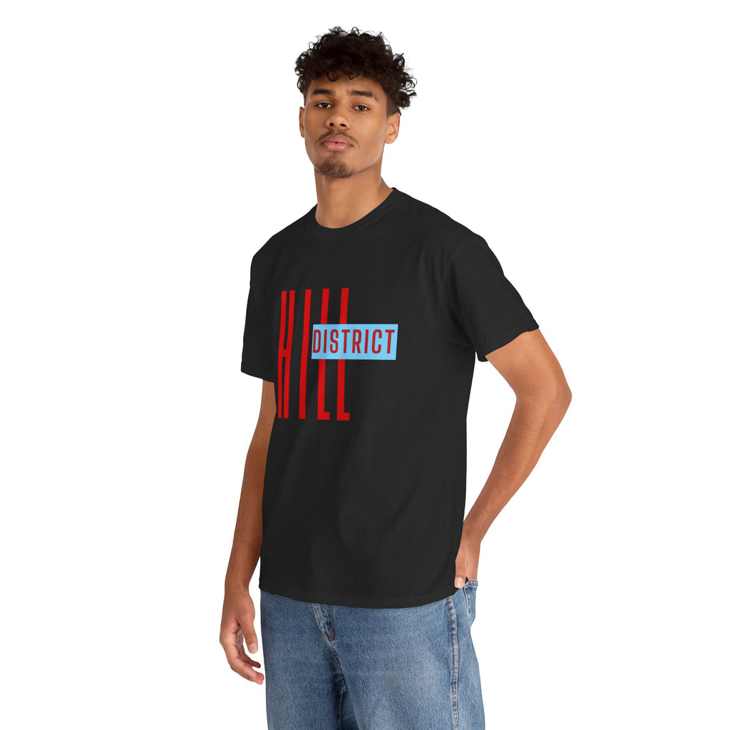 Hill District T-Shirt — Retro Red & Blue 'DISTRICT' Graphic Tee
