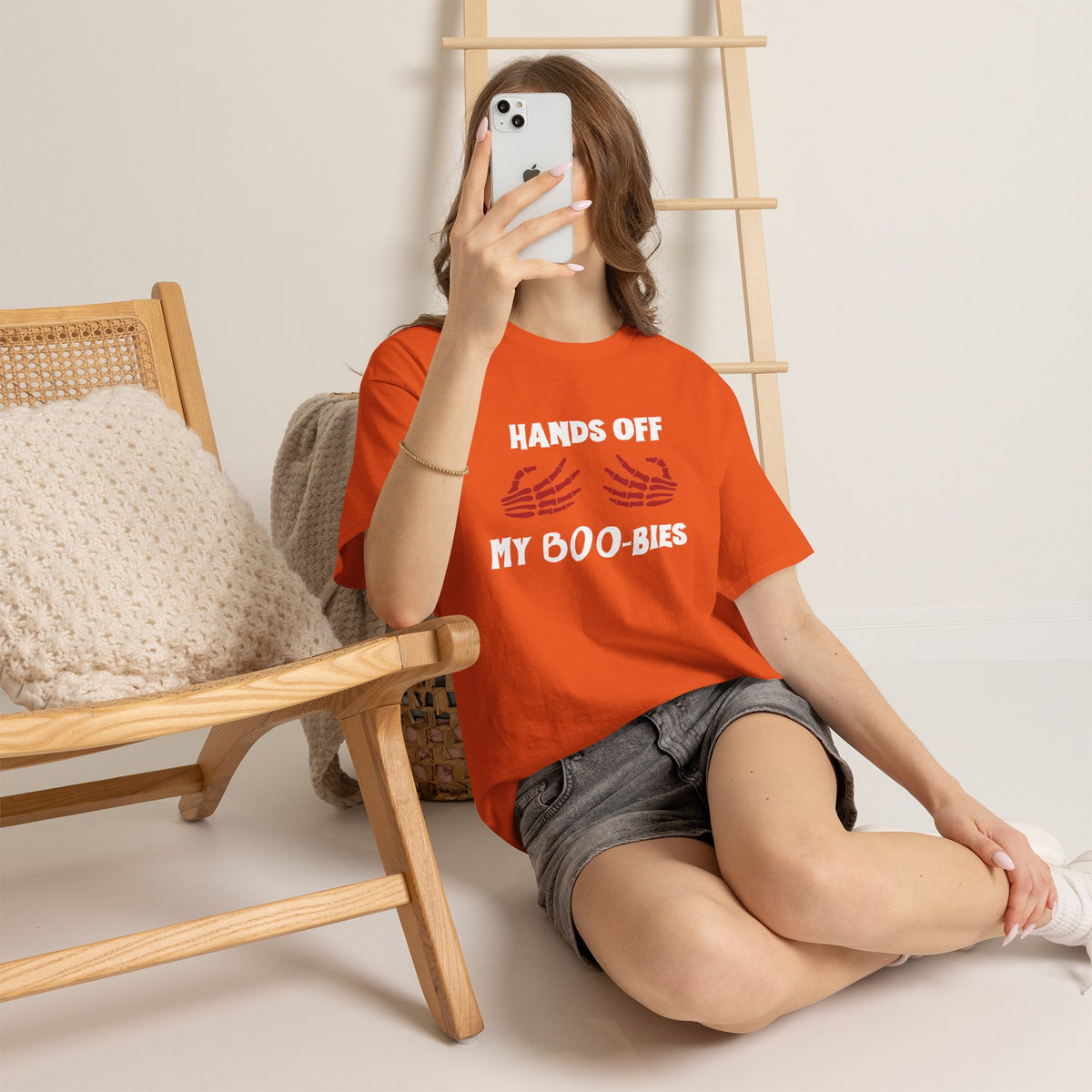 Hands Off My Boo-bies Halloween T-Shirt — Spooky Skeleton Hands Graphic Tee
