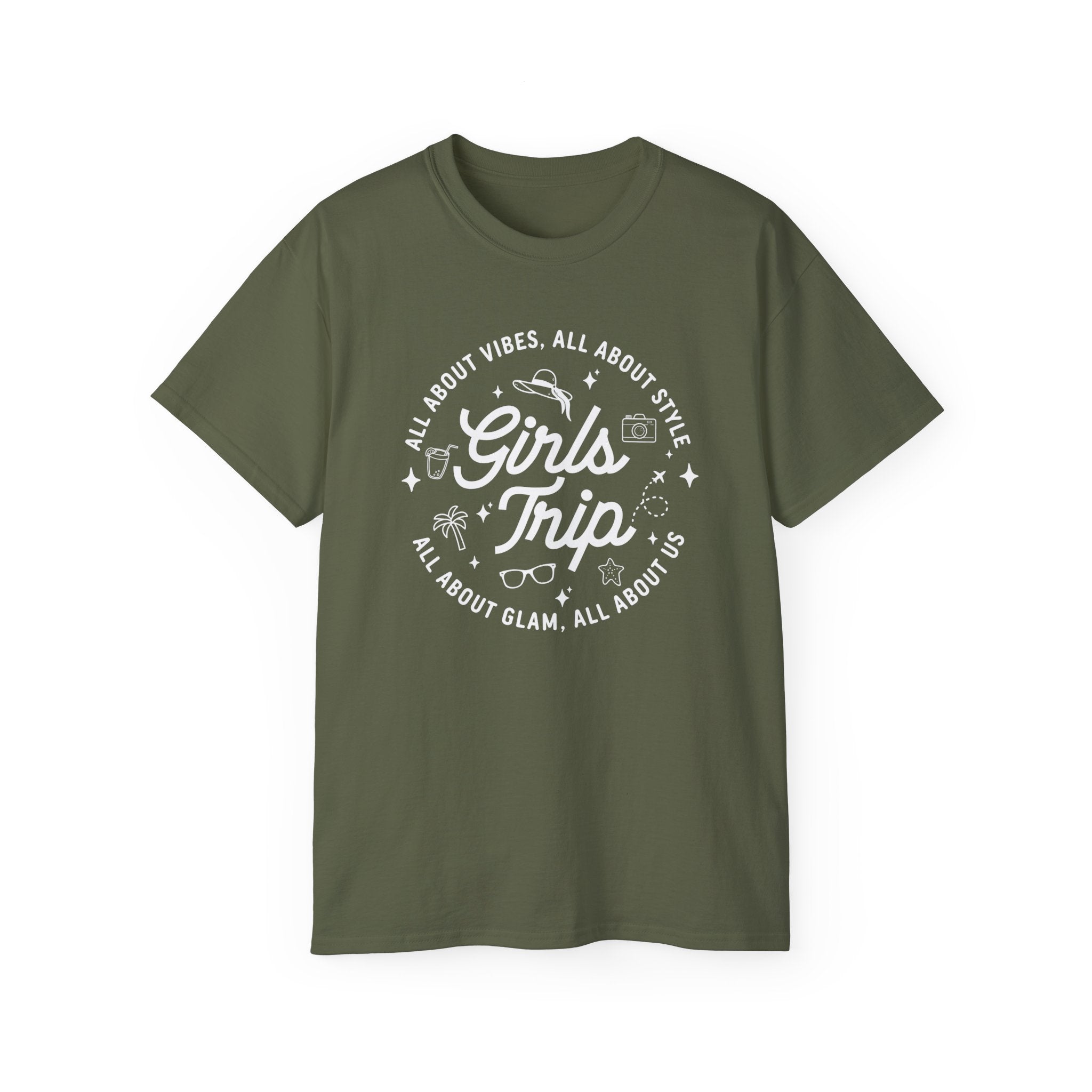 Girls Trip T-Shirt — 'All About Vibes, All About Style' Graphic Tee for Bachelorette & Vacation
