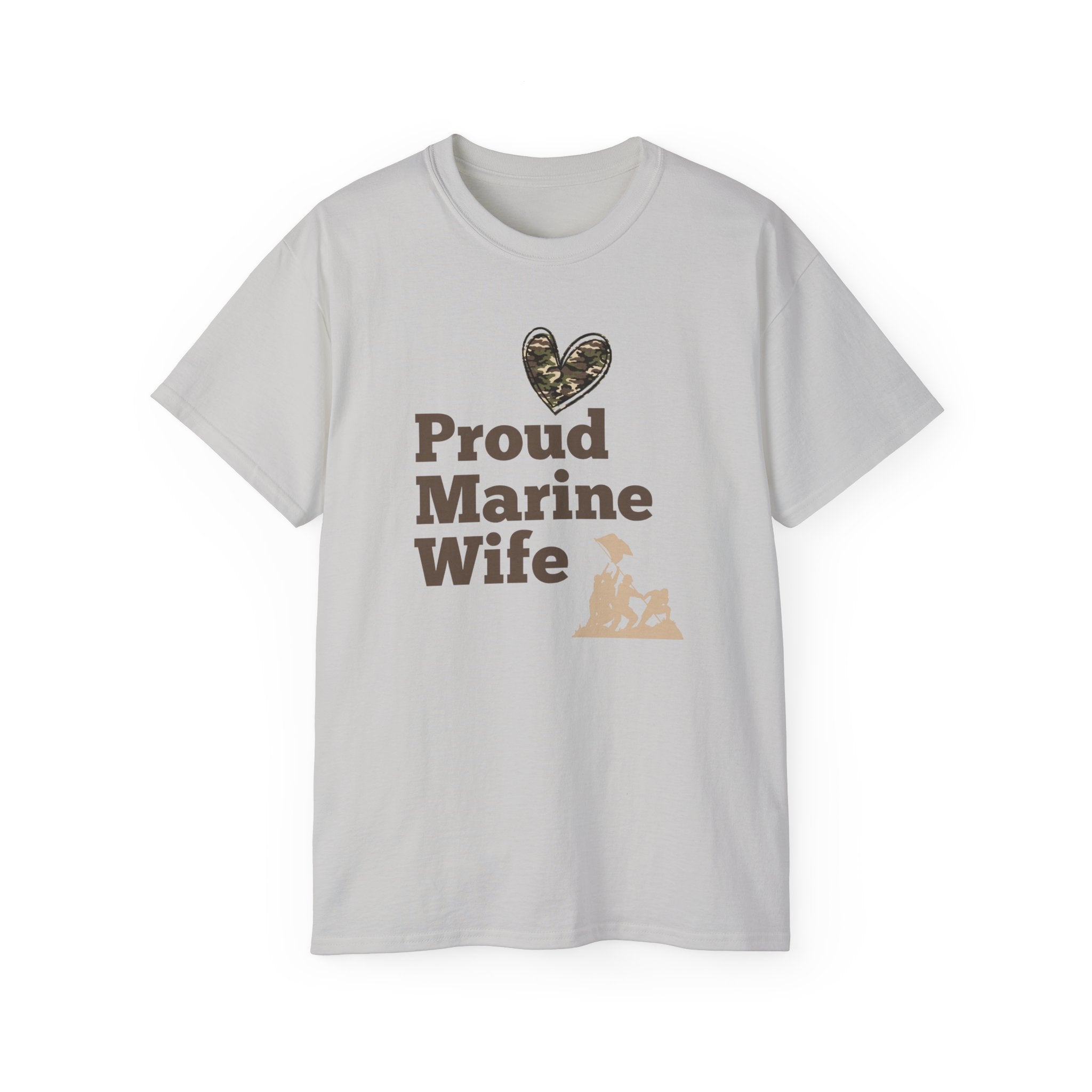 Proud Marine Wife T-Shirt — Camouflage Heart & Marine Family Tee