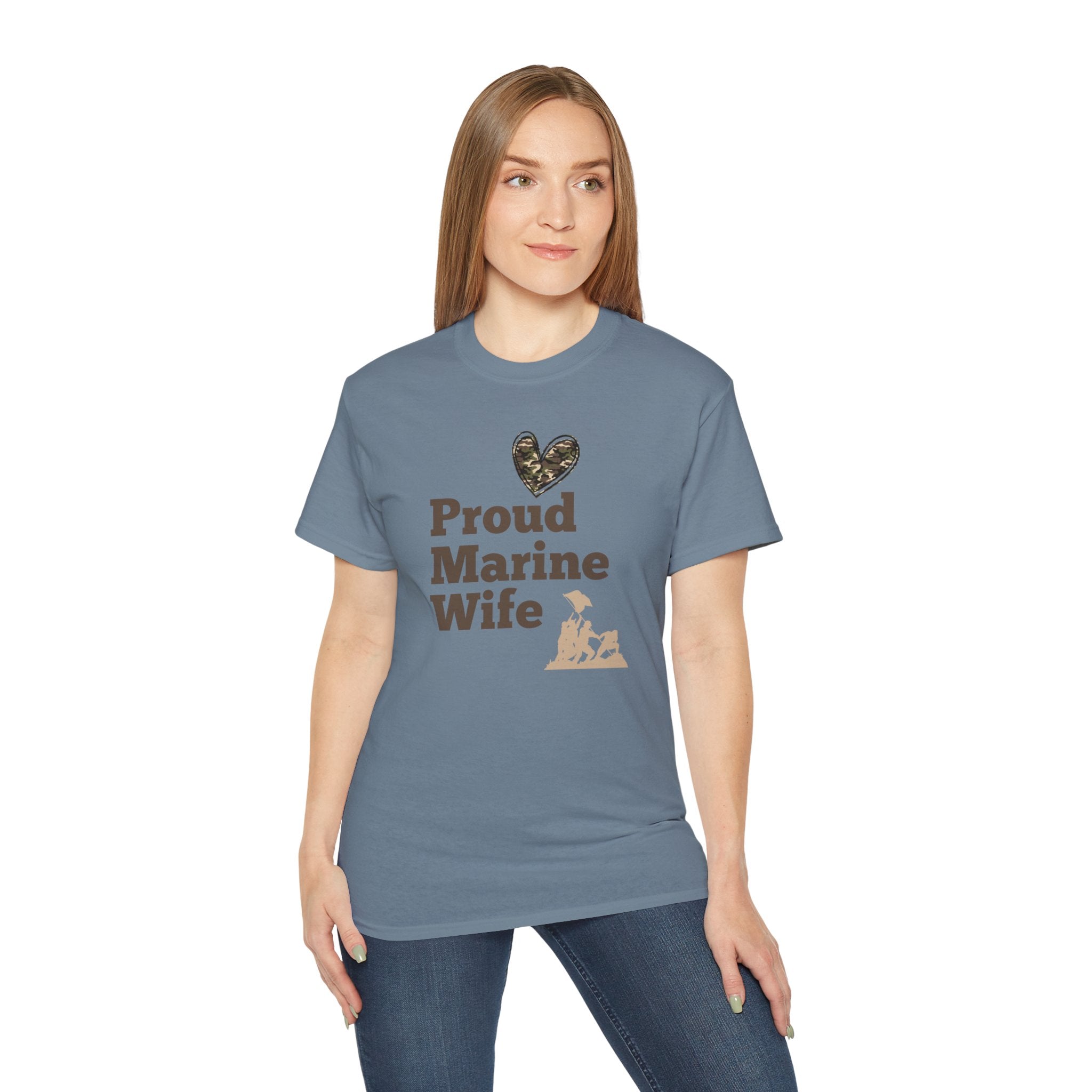 Proud Marine Wife T-Shirt — Camouflage Heart & Marine Family Tee