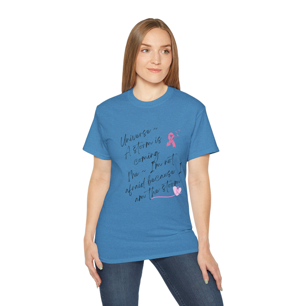 Breast Cancer Awareness Tee – "A Storm is Coming" Inspirational Cotton Shirt