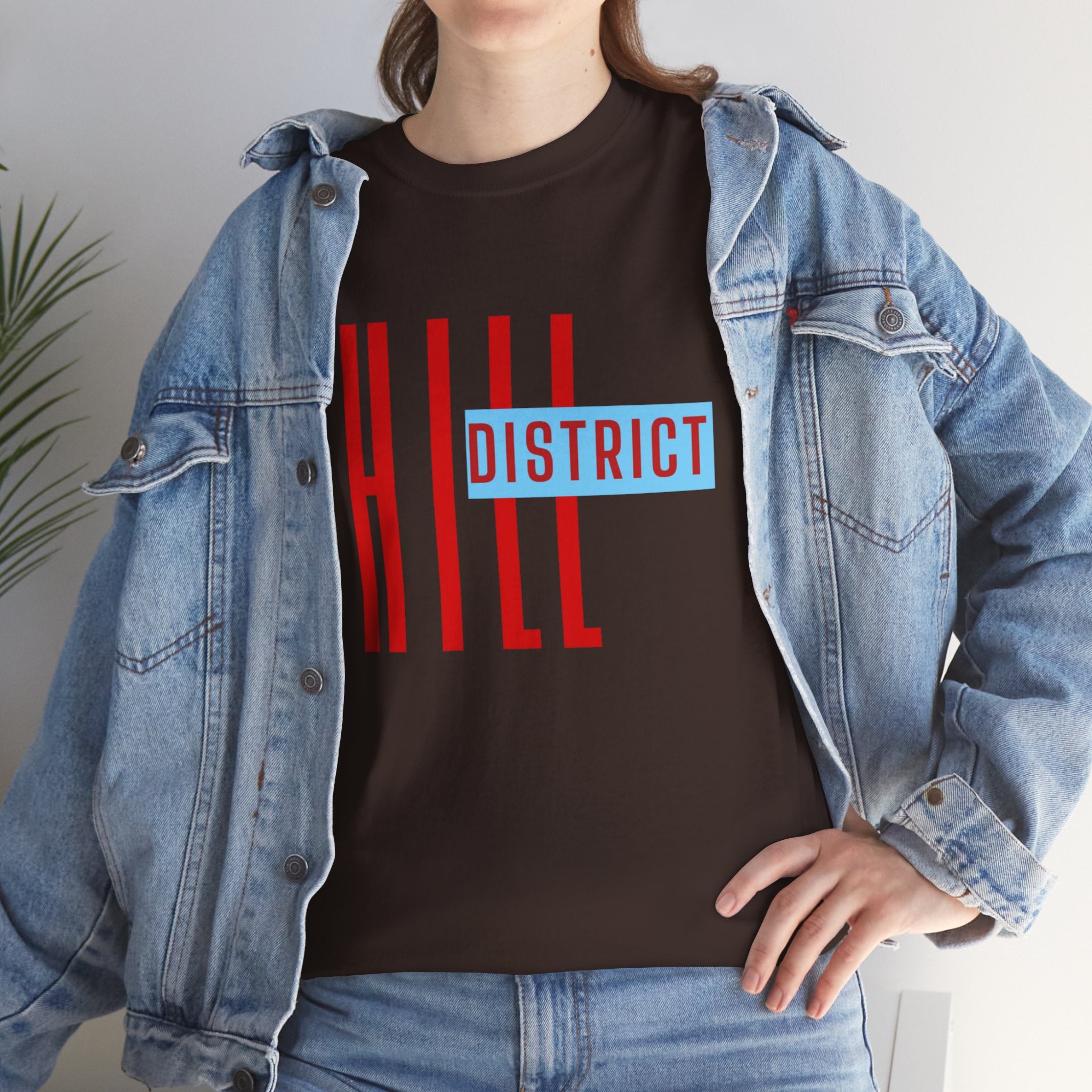 Hill District T-Shirt — Retro Red & Blue 'DISTRICT' Graphic Tee