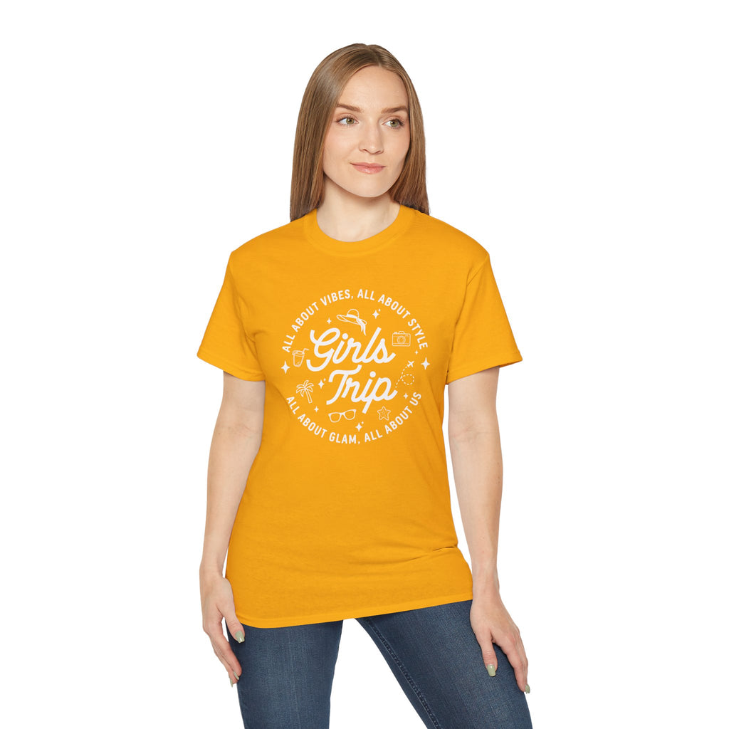 Girls Trip T-Shirt — 'All About Vibes, All About Style' Graphic Tee for Bachelorette & Vacation