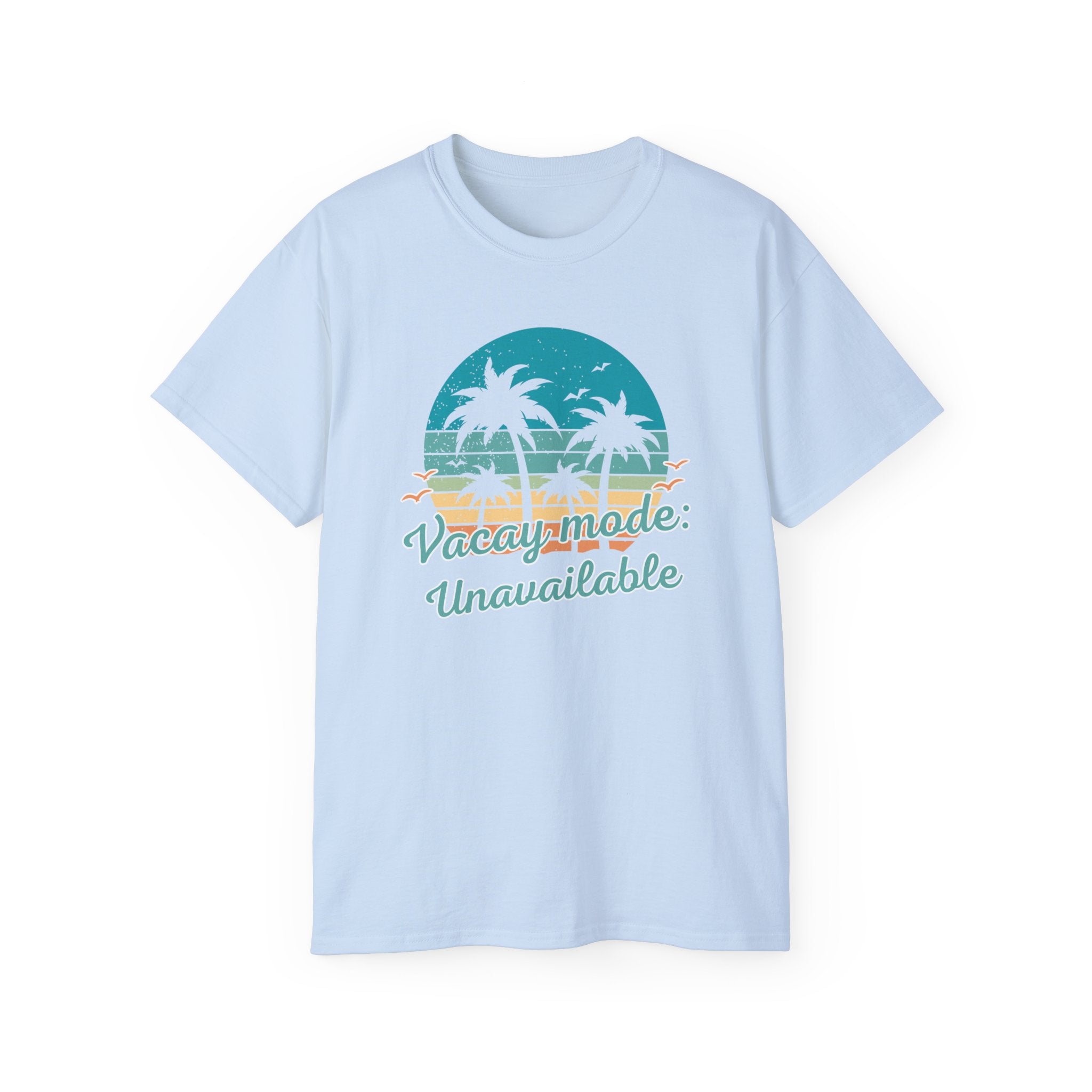 Vacation Mode Tee — Retro Palm Beach Sunset Graphic T-Shirt