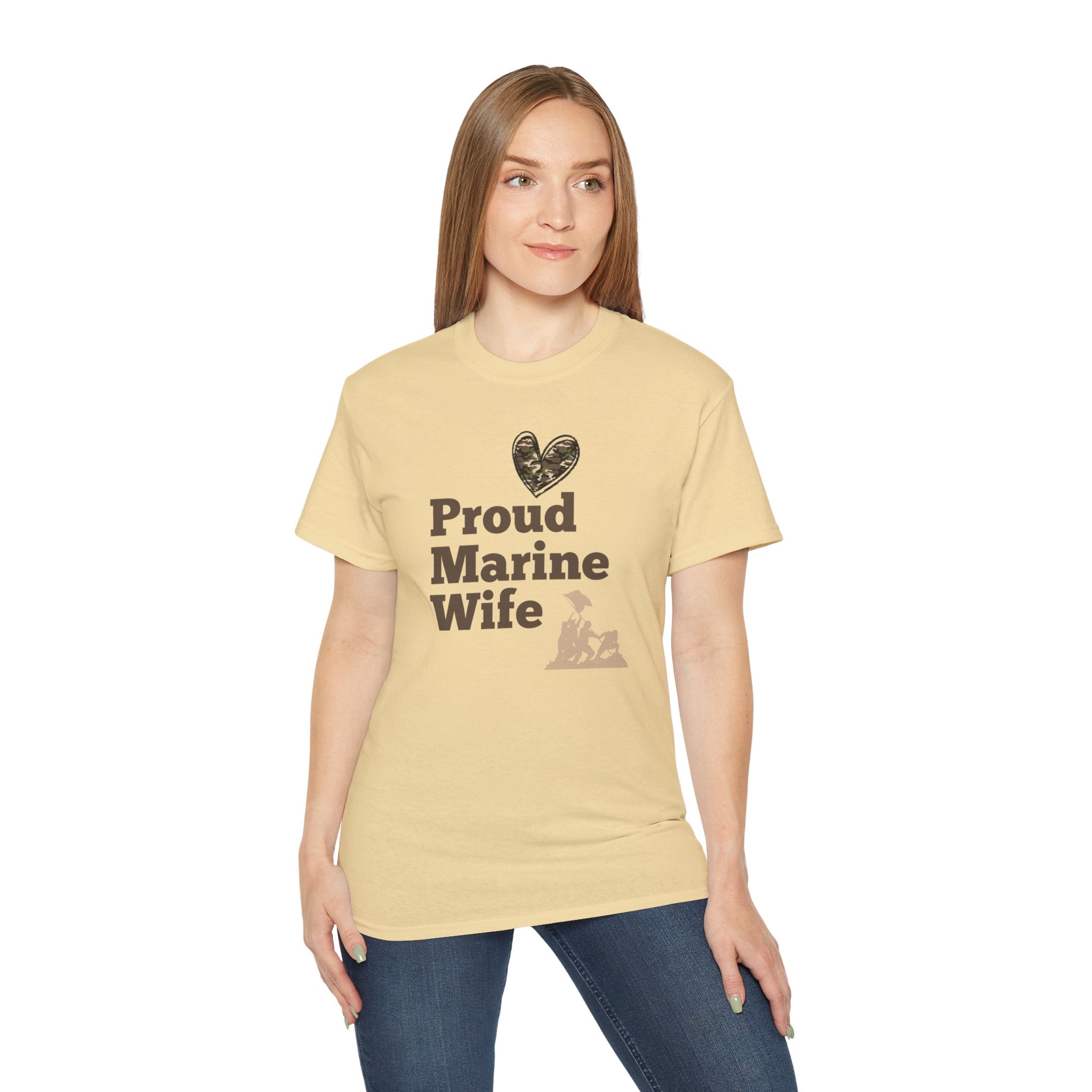 Proud Marine Wife T-Shirt — Camouflage Heart & Marine Family Tee