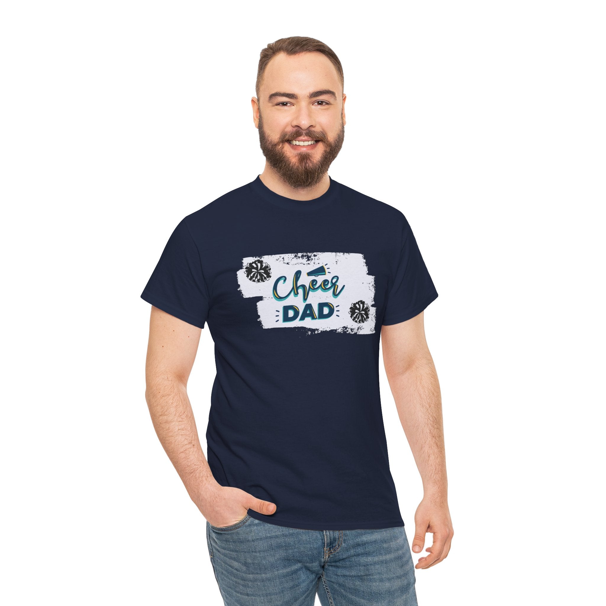 Cheer Dad T-Shirt — Cheerleading Dad Tee with Pom-Poms, Father's Day Gift