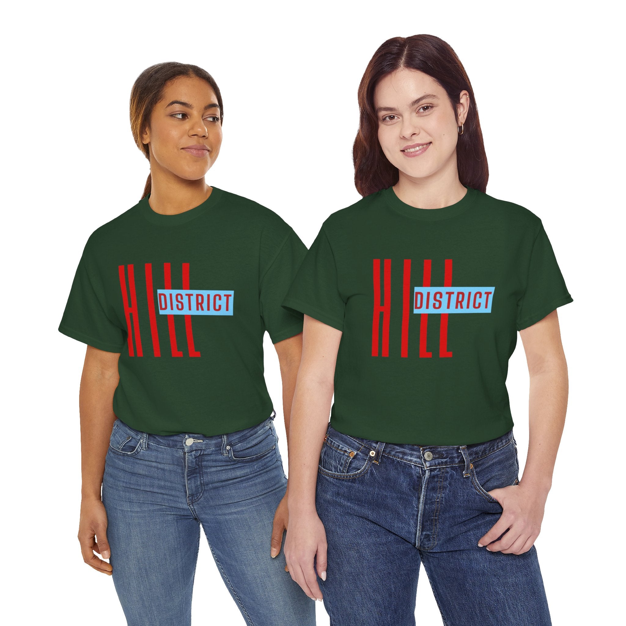 Hill District T-Shirt — Retro Red & Blue 'DISTRICT' Graphic Tee