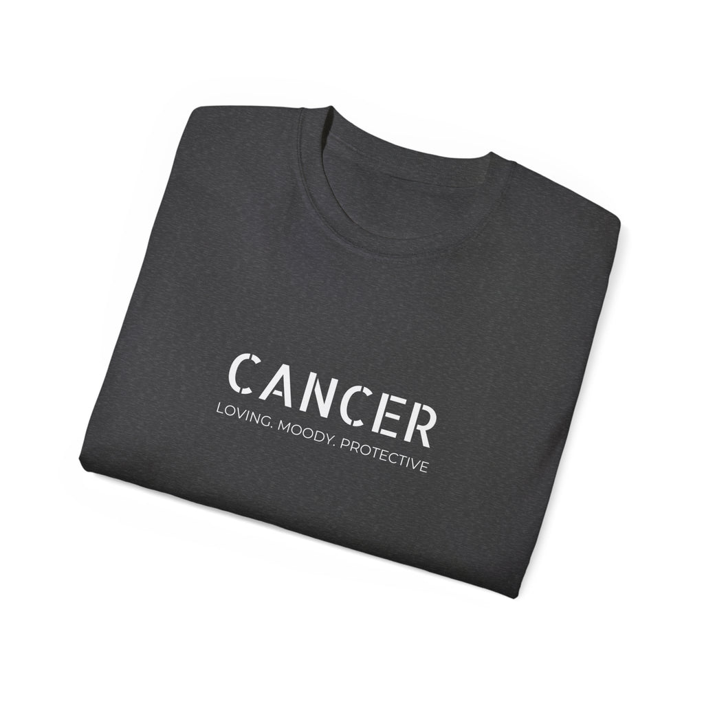 Cancer Zodiac Tee — "Loving. Moody. Protective." Astrological Birthsign T-Shirt