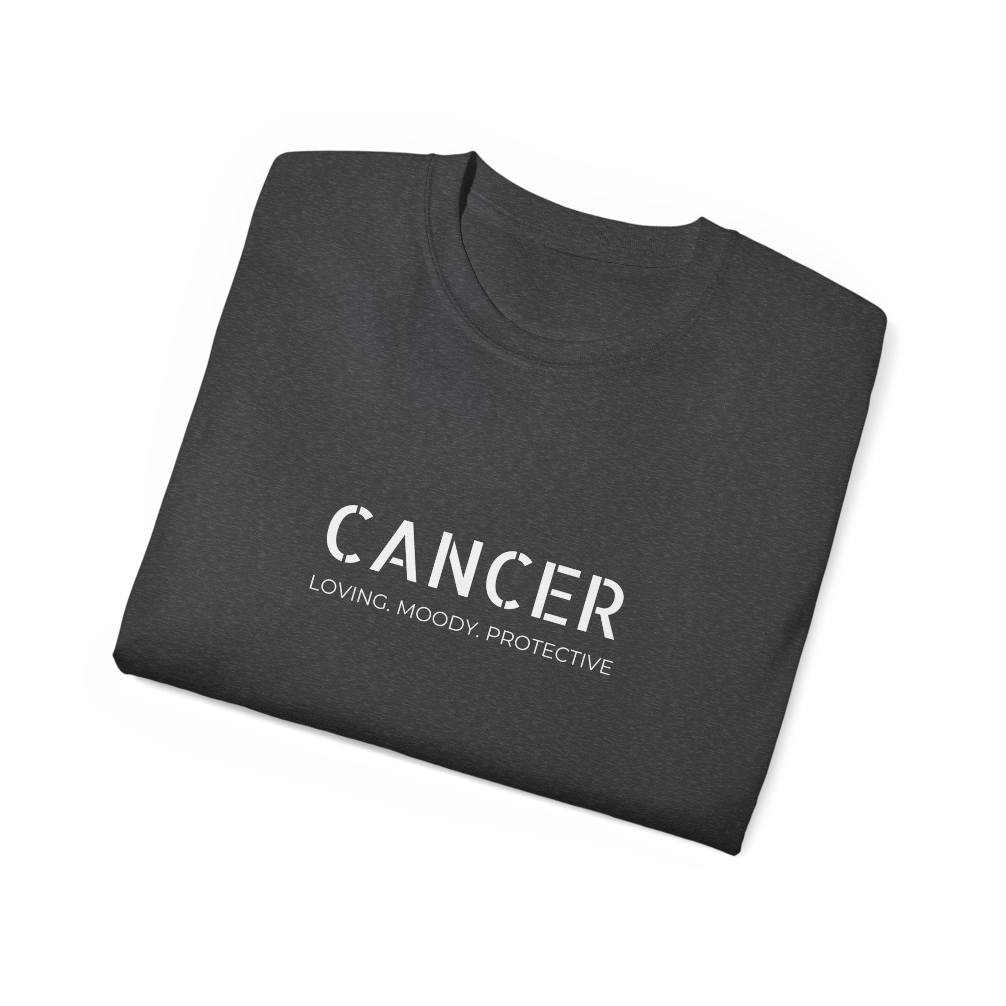 Cancer Zodiac Tee — "Loving. Moody. Protective." Astrological Birthsign T-Shirt