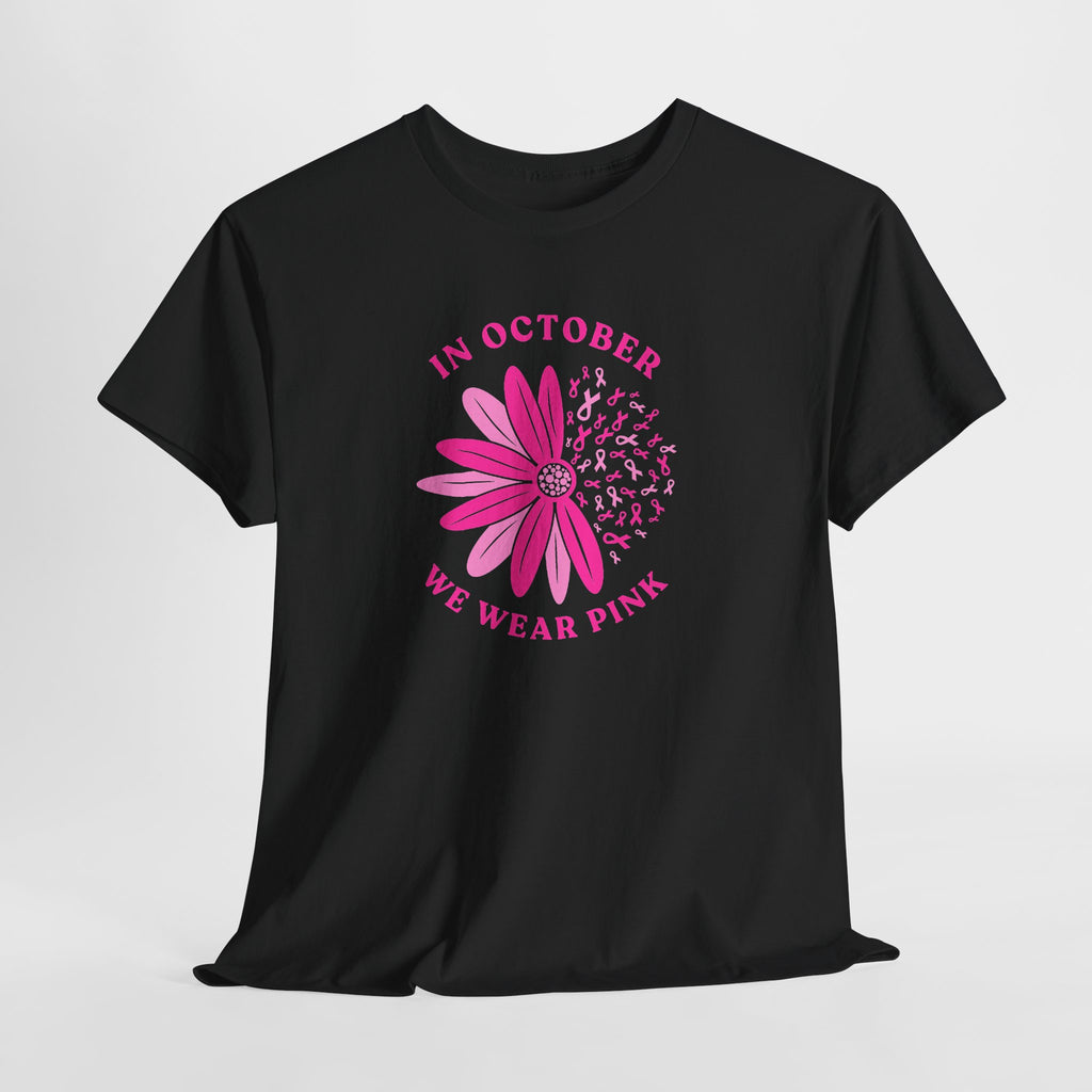 Breast Cancer Awareness Tee — "In October We Wear Pink" Floral Design