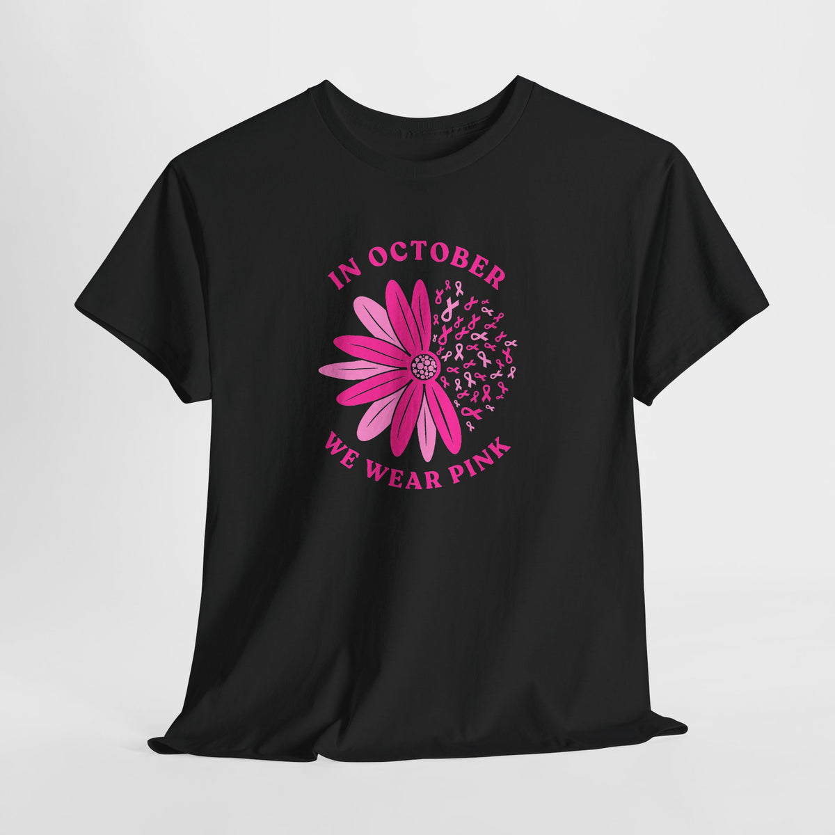 Breast Cancer Awareness Tee — "In October We Wear Pink" Floral Design
