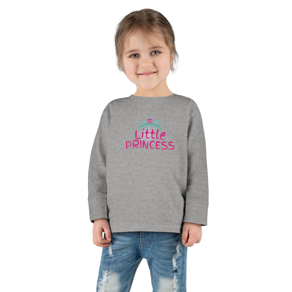 Little Princess Toddler Long Sleeve Tee – Pink Tiara & Heart Graphic