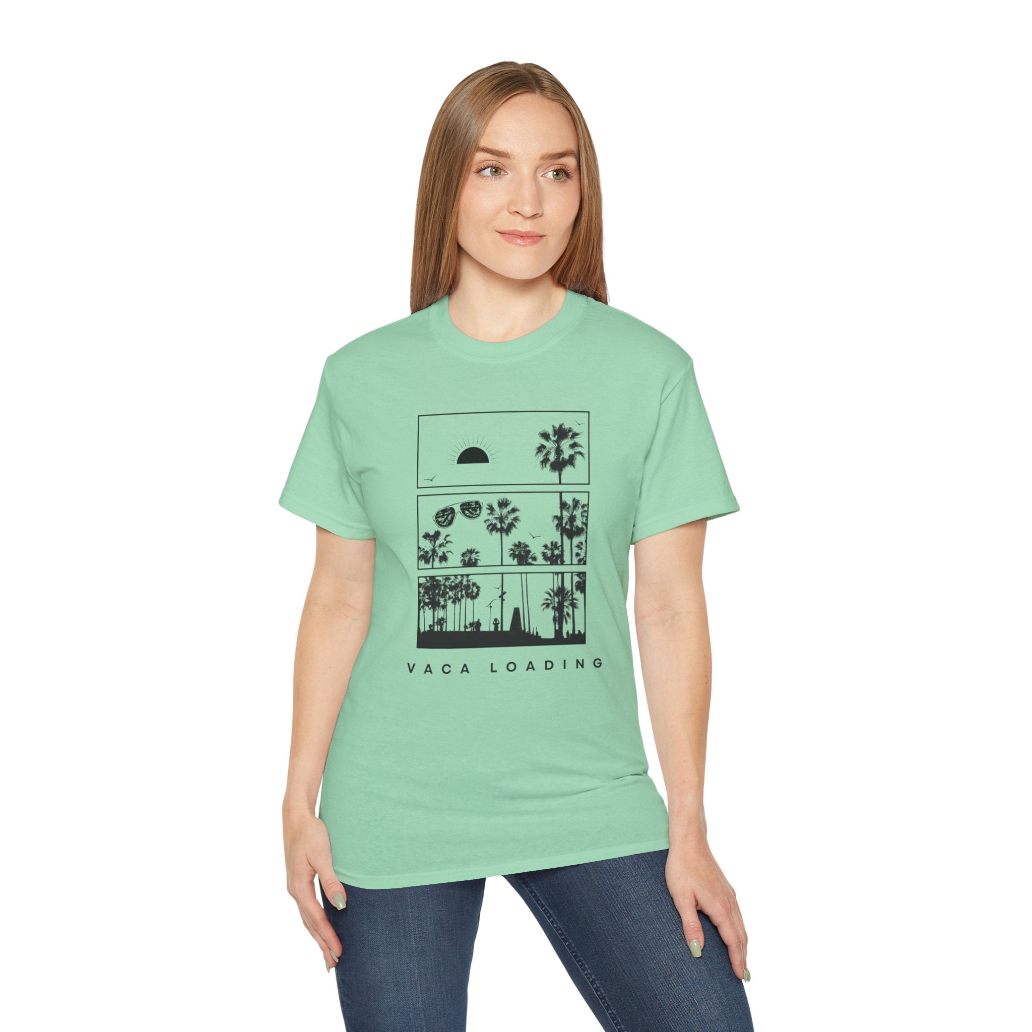 Vacation Loading T‑Shirt — Retro Palm & Sunset Graphic Tee