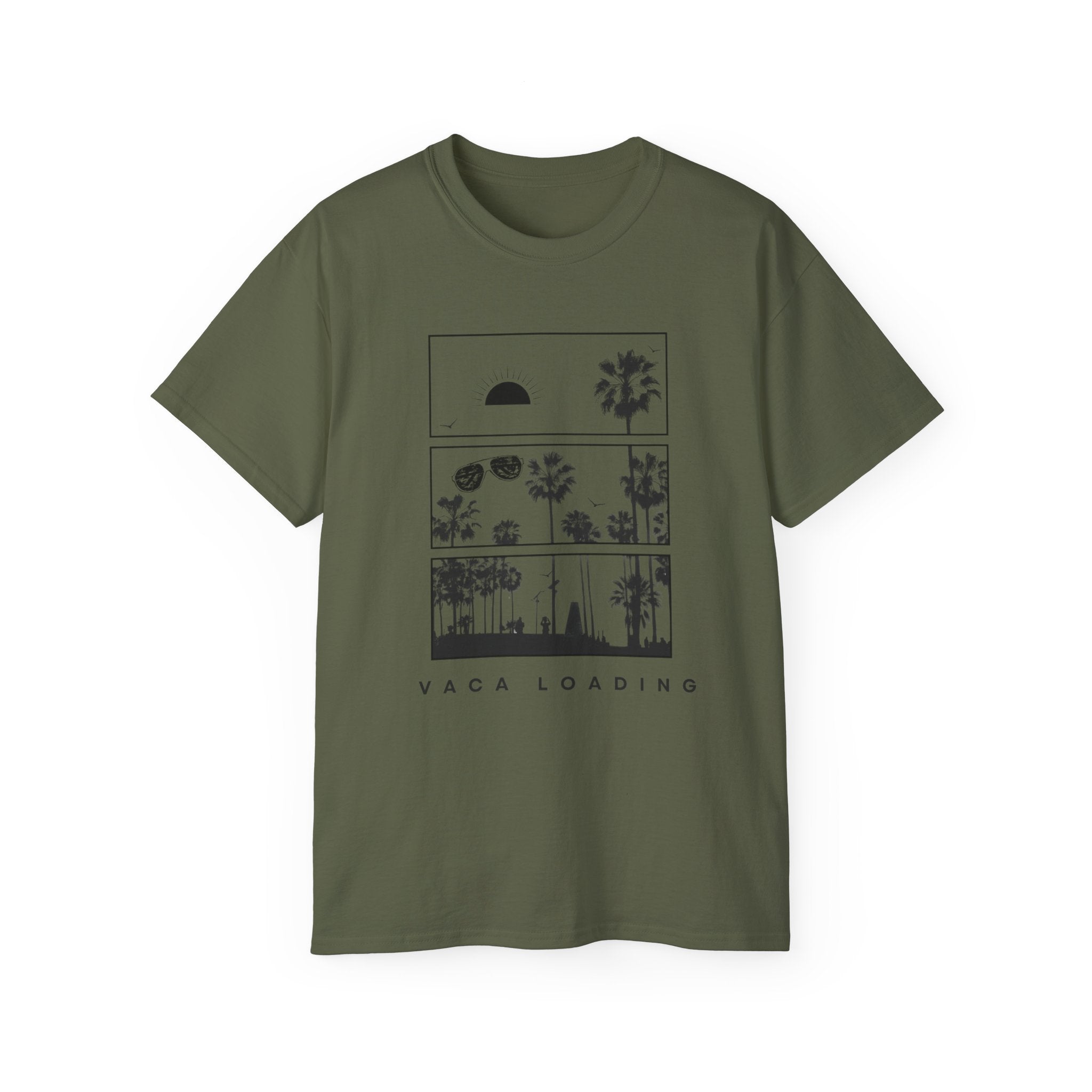 Vacation Loading T‑Shirt — Retro Palm & Sunset Graphic Tee