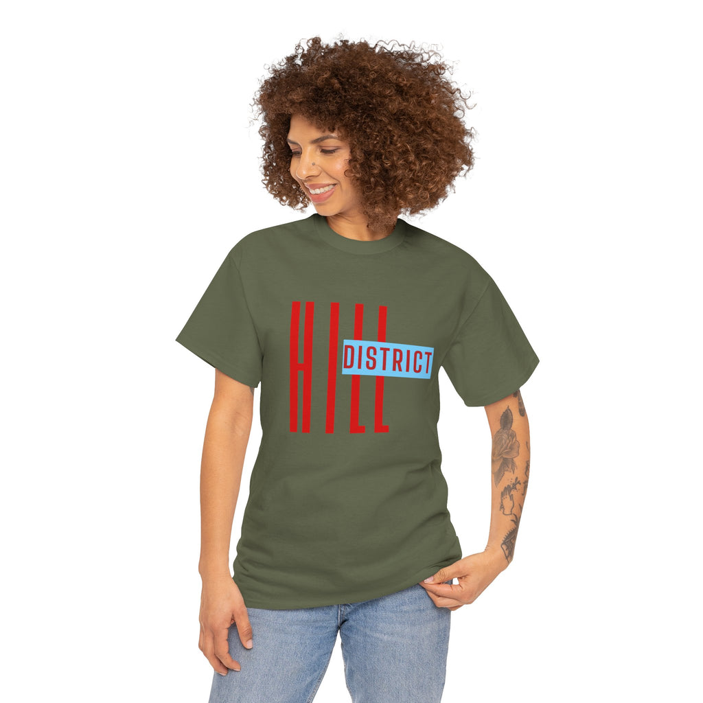 Hill District T-Shirt — Retro Red & Blue 'DISTRICT' Graphic Tee