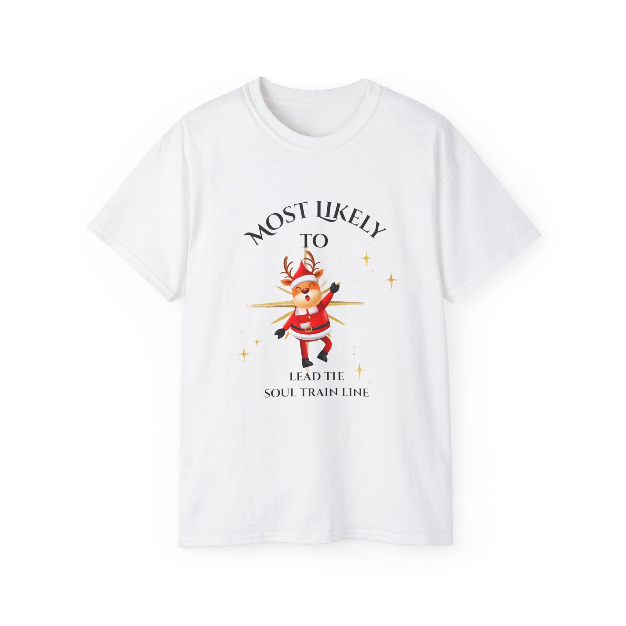 Soul Train Line Christmas Party Tee, Fun Holiday Shirt, Festive Gift for Friends, Unisex Cotton T-shirt, Holiday Cheer Apparel,