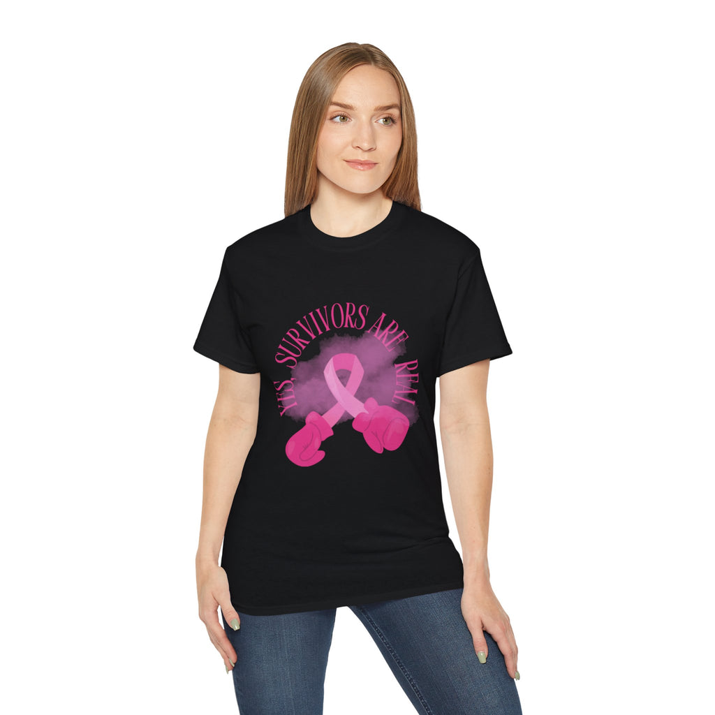 Breast Cancer Survivors Are Real T-Shirt — Pink Ribbon Boxing Gloves Tee