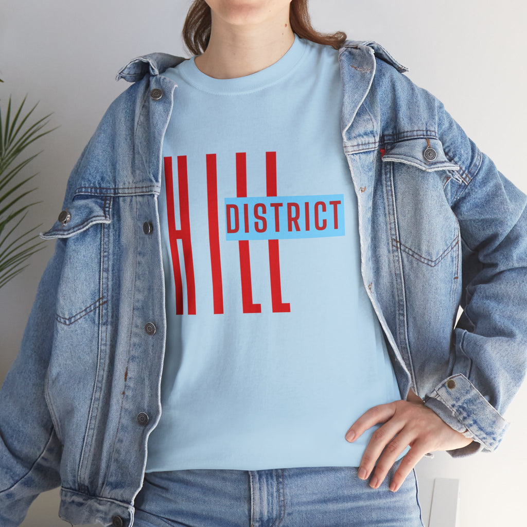 Hill District T-Shirt — Retro Red & Blue 'DISTRICT' Graphic Tee