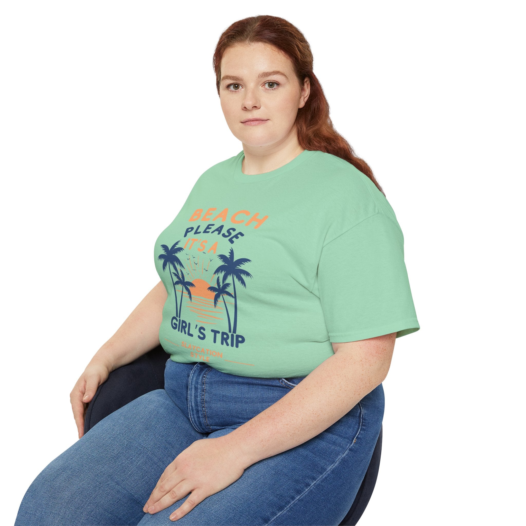 Beach Please It's a Girl's Trip Tee — Tropical Palm Sunset Vacation Shirt