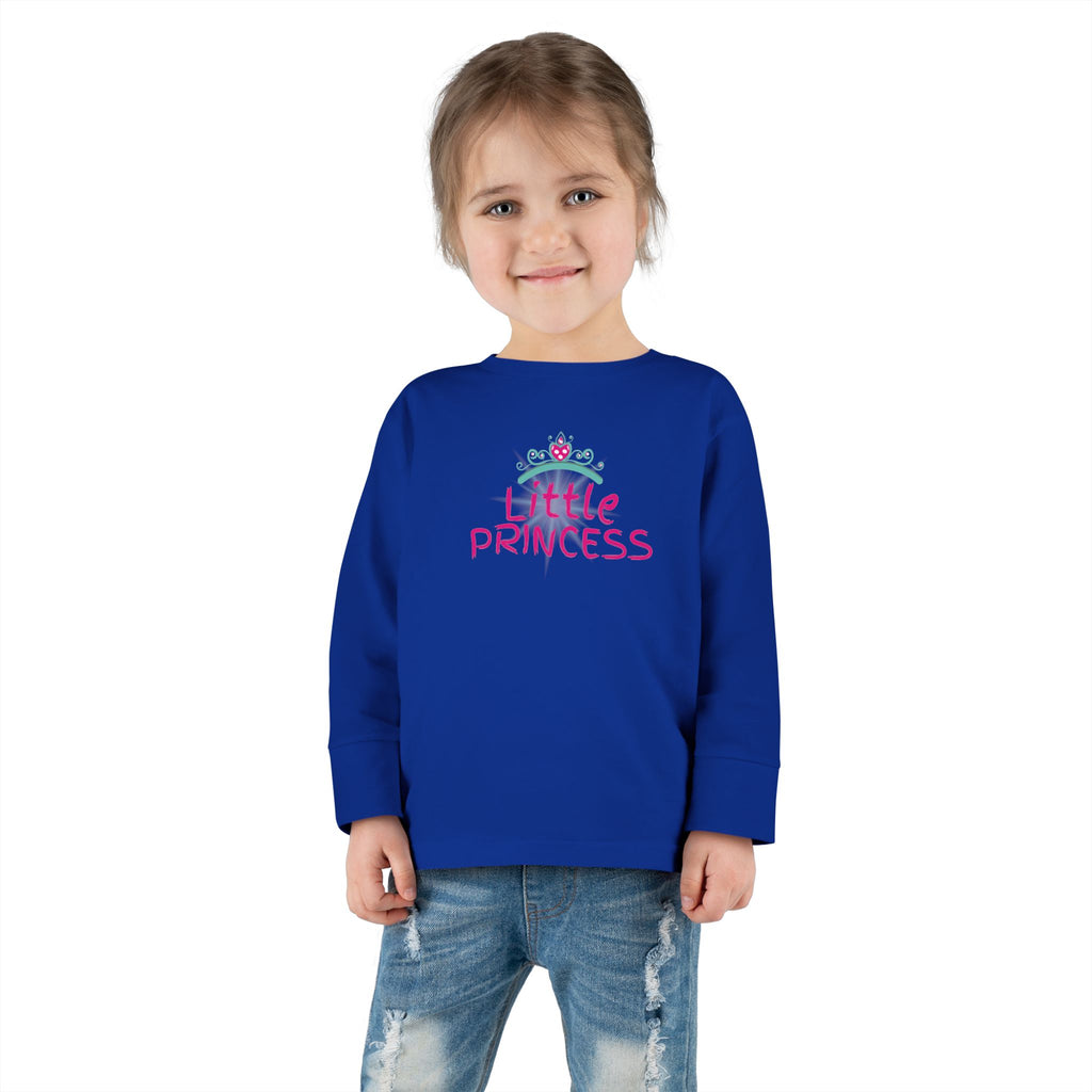Little Princess Toddler Long Sleeve Tee – Pink Tiara & Heart Graphic