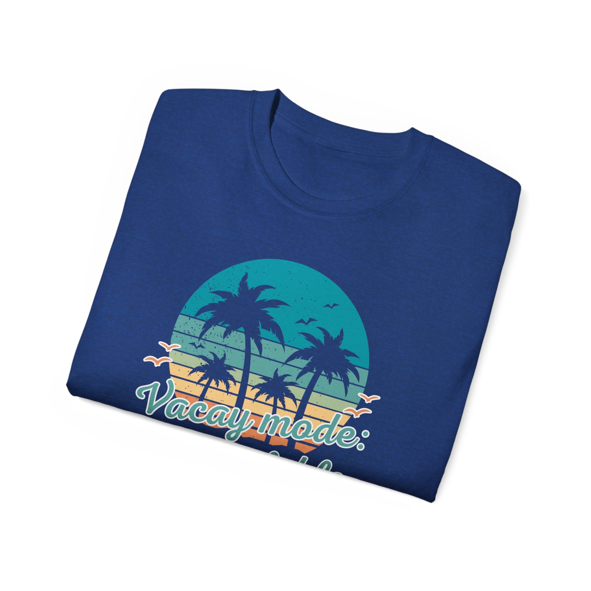 Vacation Mode Tee — Retro Palm Beach Sunset Graphic T-Shirt