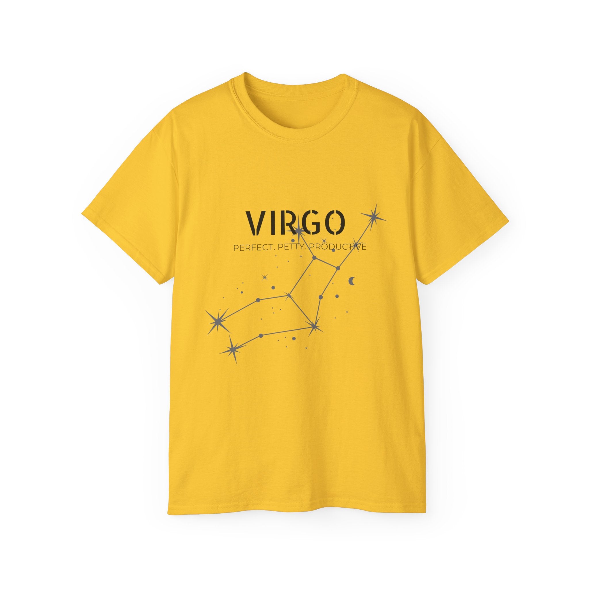 Virgo Constellation T‑Shirt — Virgo Zodiac Tee with 'Perfectly Imperfect' Script