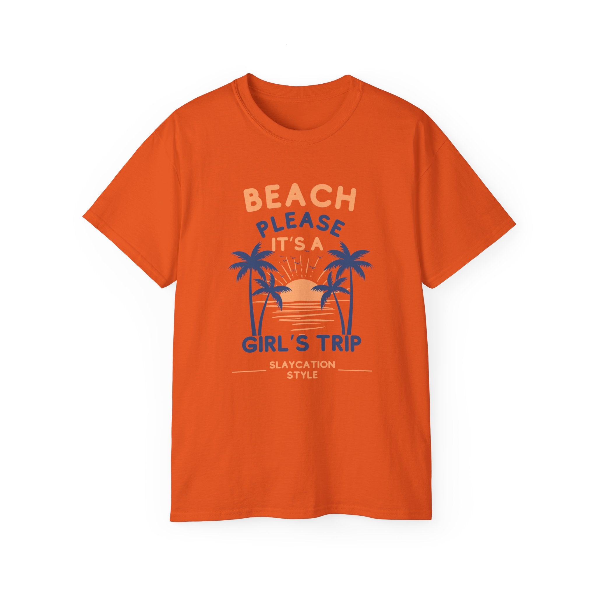 Beach Please It's a Girl's Trip Tee — Tropical Palm Sunset Vacation Shirt