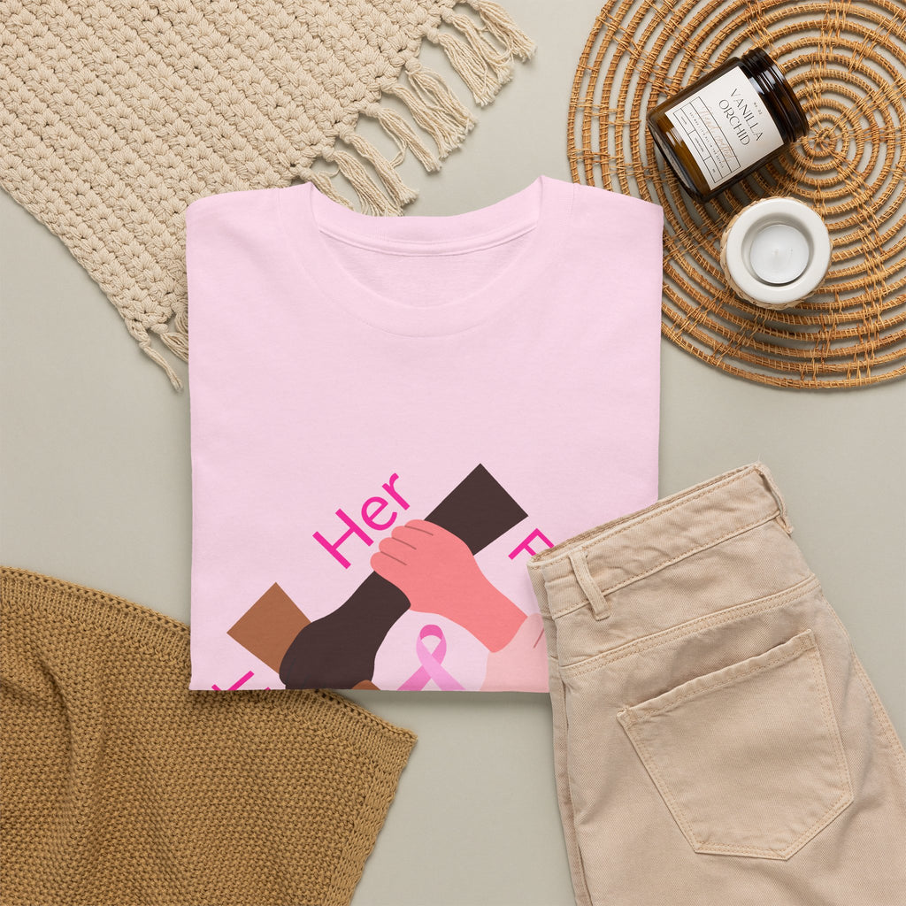 Breast Cancer Awareness Tee —Front of Tee “Our Fight Is Her Fight” and Back of Tee-Pink Ribbon "Sisters in The Fight" Support Shirt