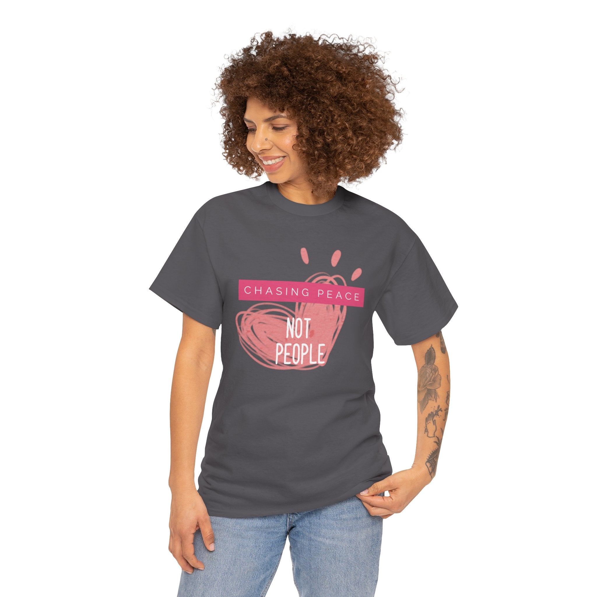 Chasing Peace Not People Tee — Pink Graphic Mental Health Awareness T‑Shirt