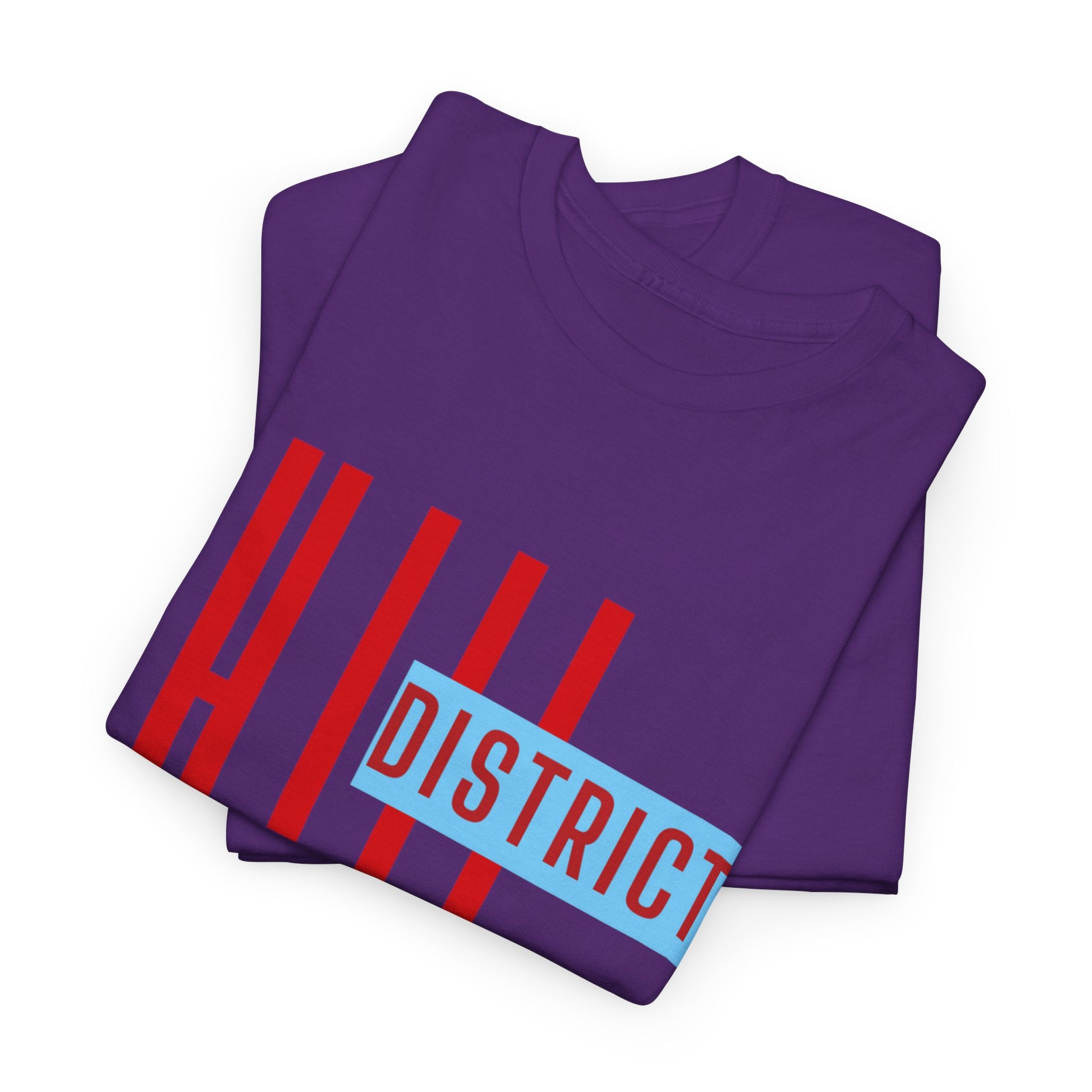 Hill District T-Shirt — Retro Red & Blue 'DISTRICT' Graphic Tee