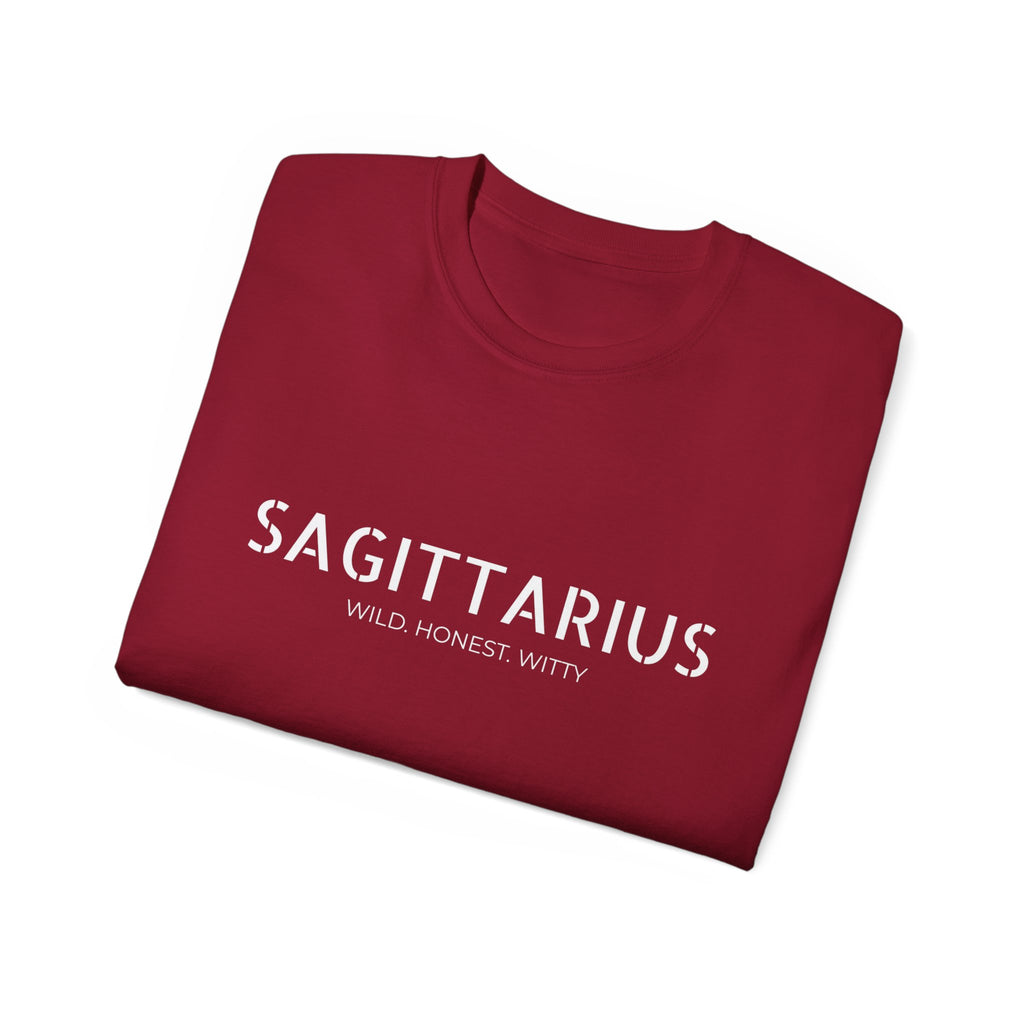 Sagittarius Tee — "Wild. Honest. Witty." Zodiac Shirt for Astrology Lovers
