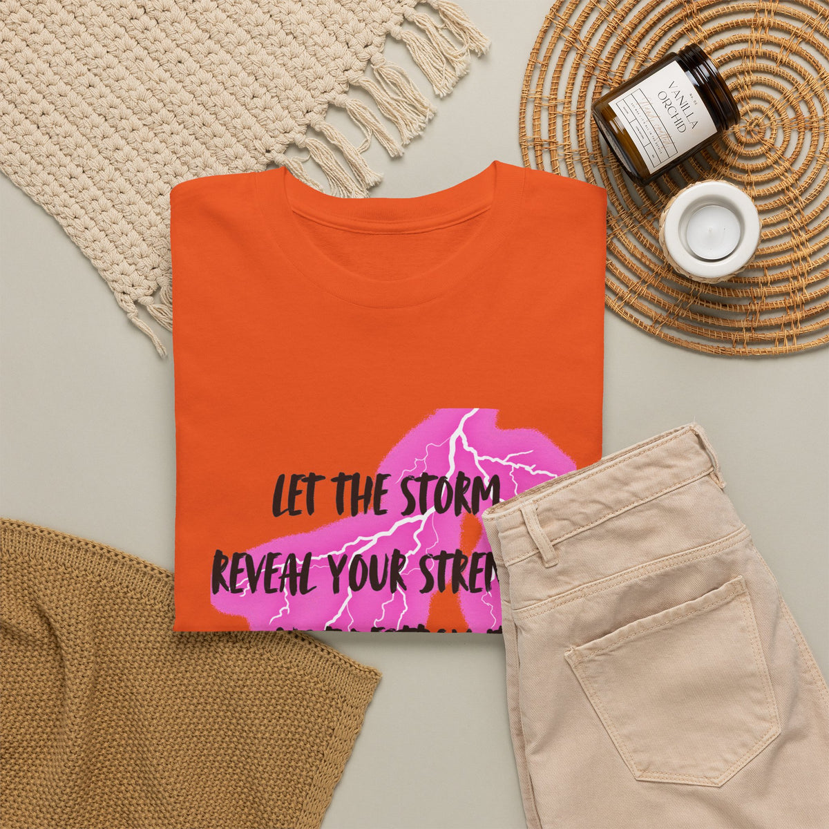 Let the Storm Reveal Your Strength Tee — Inspirational Pink Lightning Graphic T‑Shirt