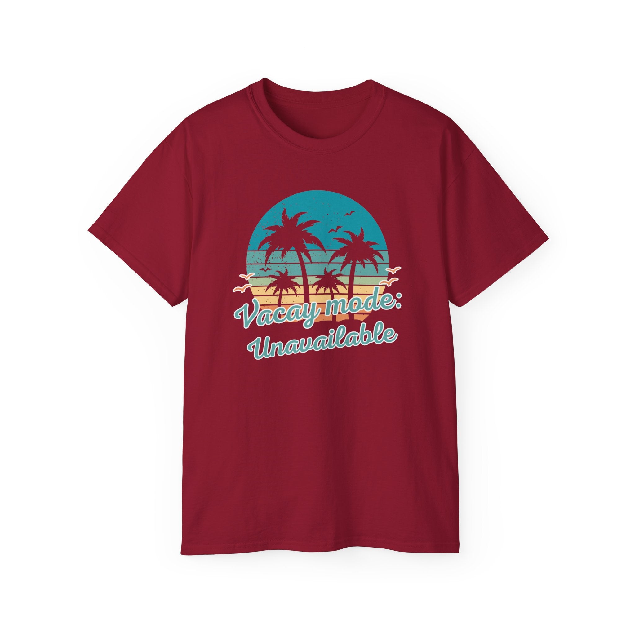 Vacation Mode Tee — Retro Palm Beach Sunset Graphic T-Shirt