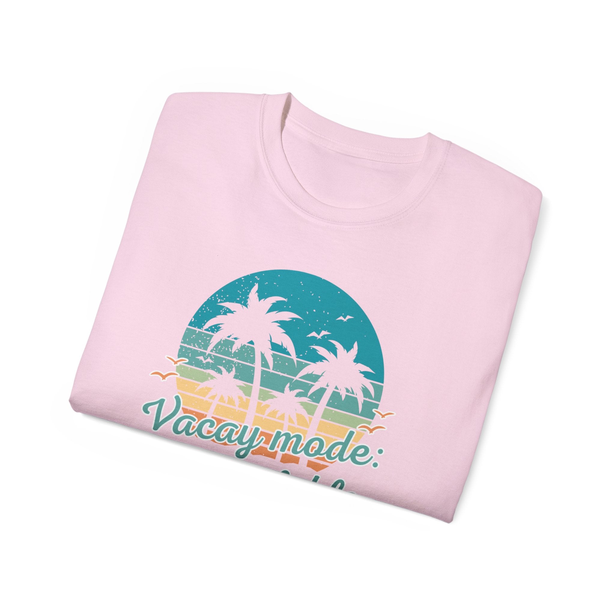 Vacation Mode Tee — Retro Palm Beach Sunset Graphic T-Shirt