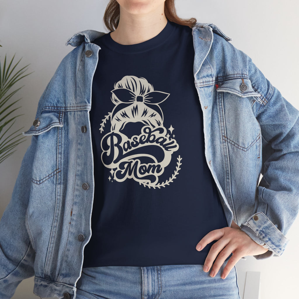 Baseball Mom Tee — Messy Bun Graphic Shirt for Proud Baseball Moms