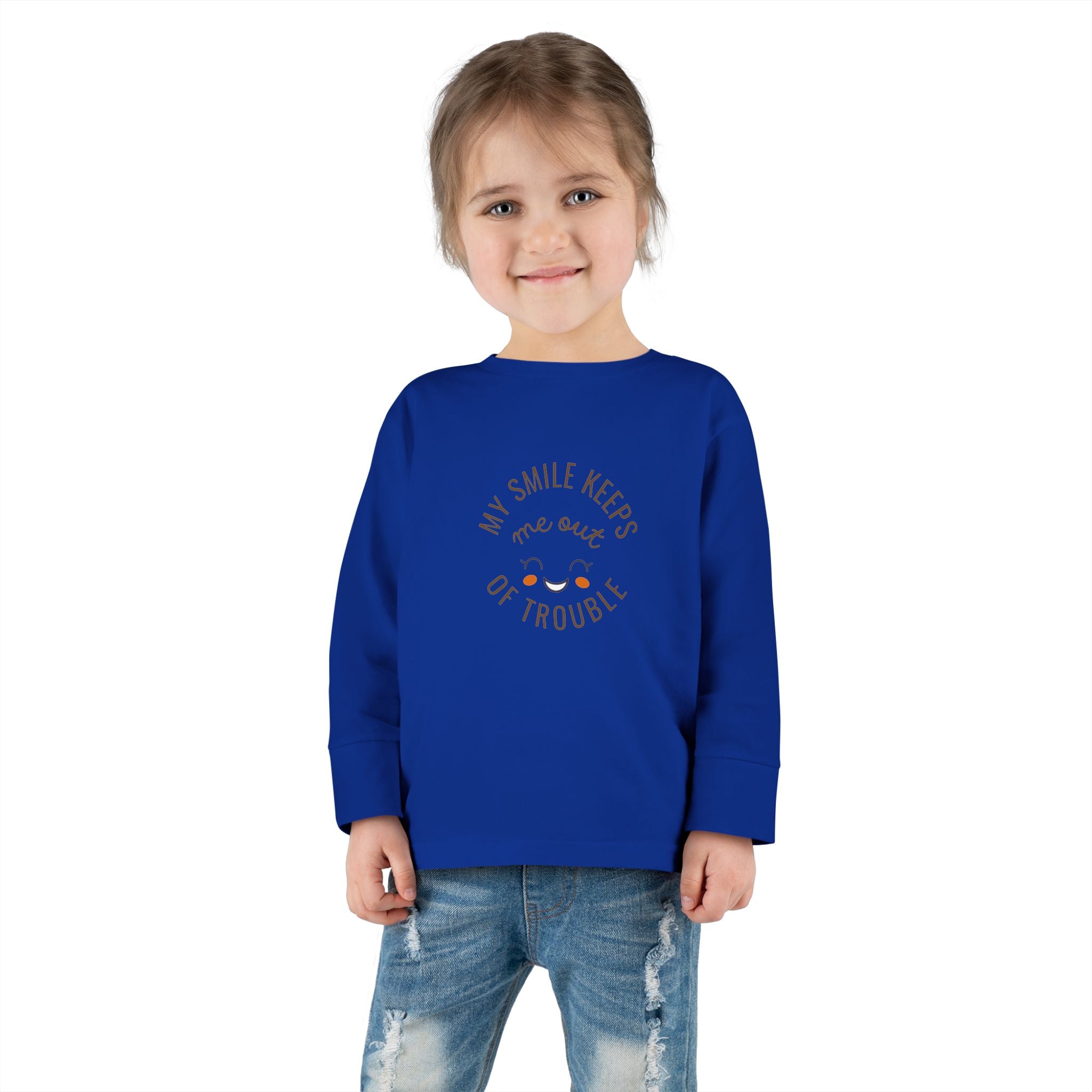 My smile keeps me out of trouble Toddler Long Sleeve Tee