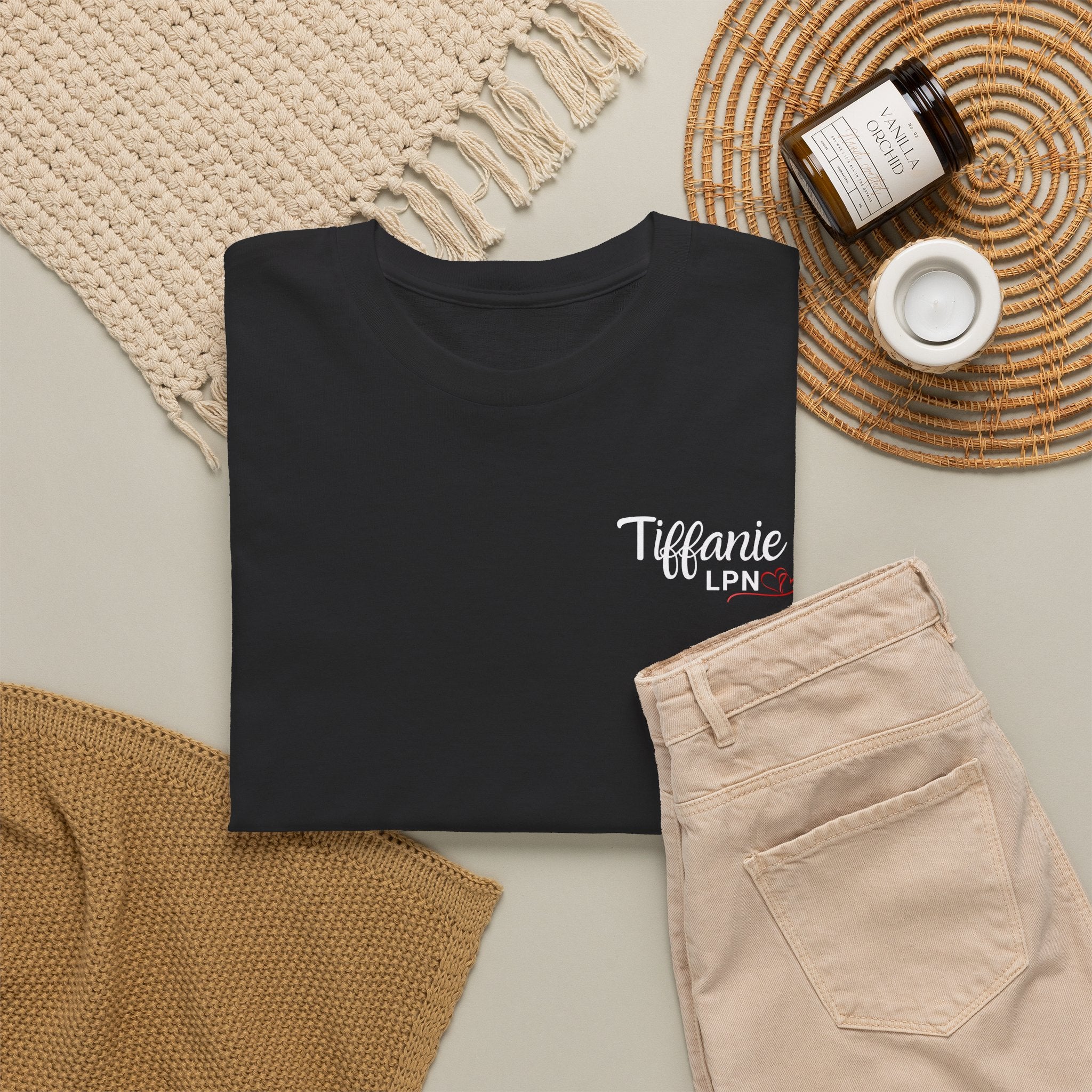 T-shirt — "Tiffany LPN" Script Logo Chest Tee