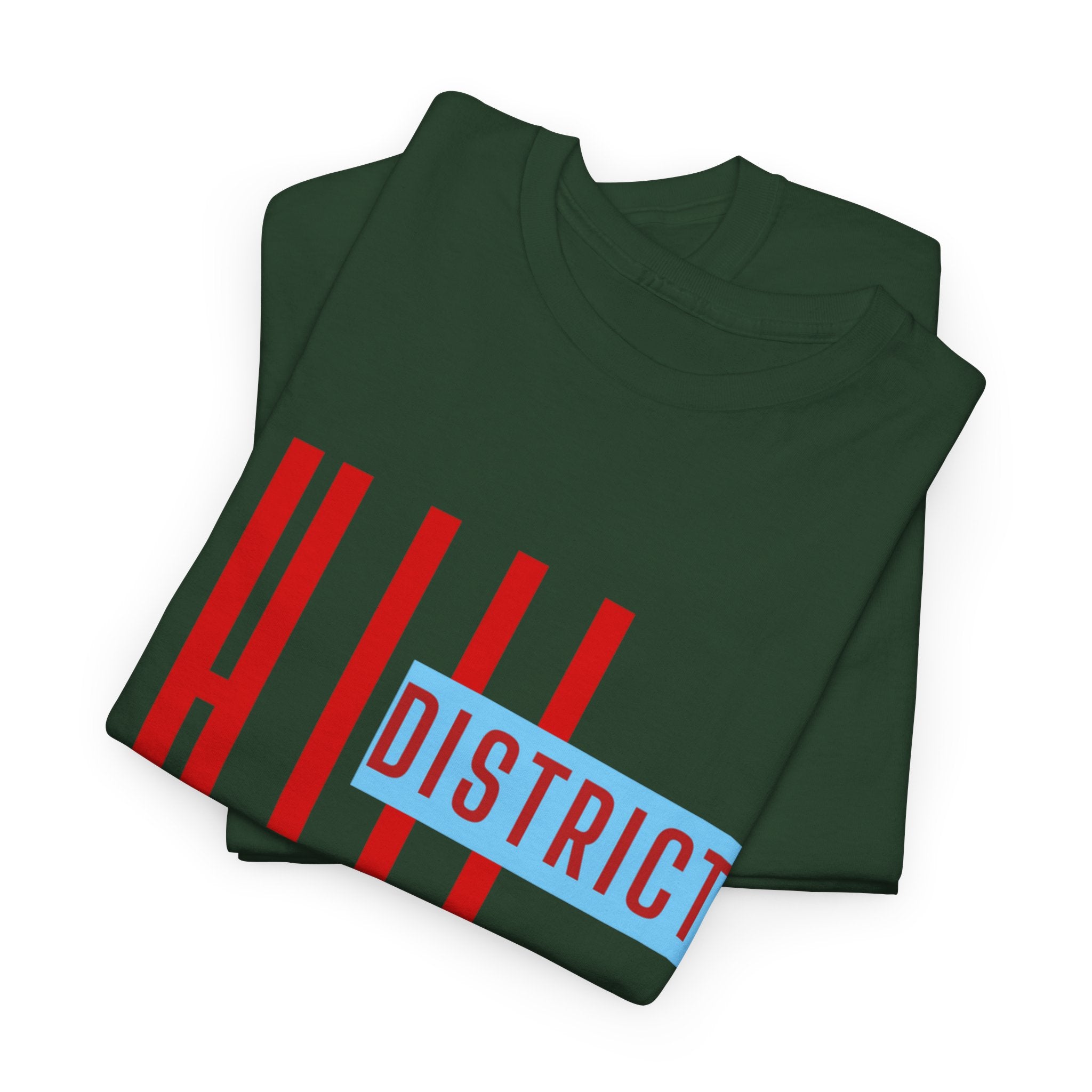 Hill District T-Shirt — Retro Red & Blue 'DISTRICT' Graphic Tee