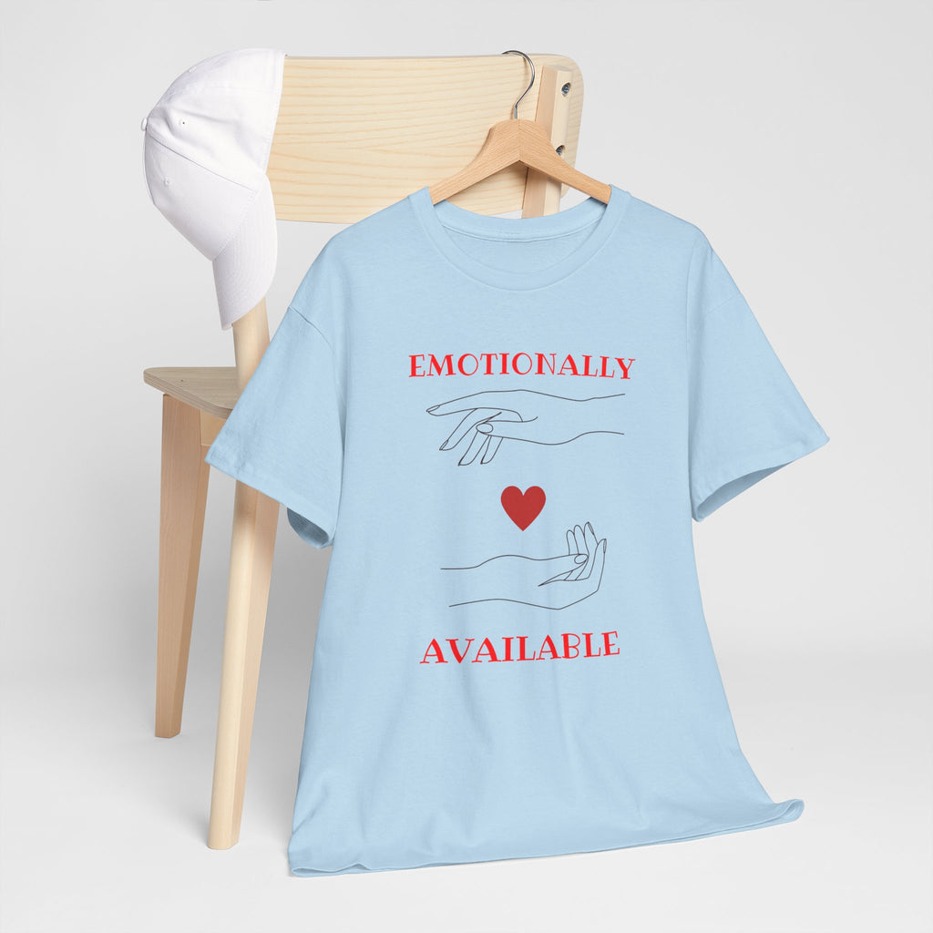 T-Shirt — "Emotionally Available" Minimal Heart Line Art Tee