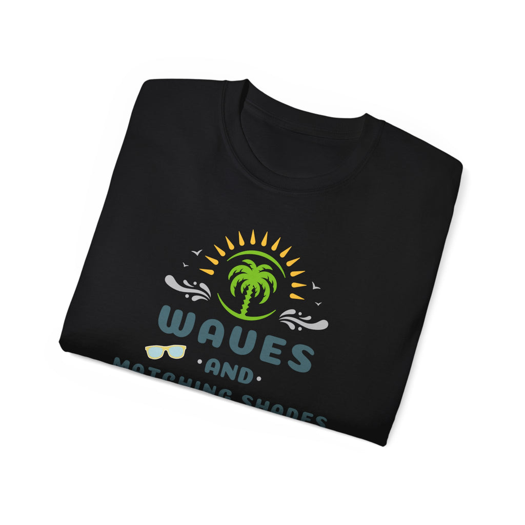 Waves and Matching Shades Tee — Retro Palm Beach Graphic T-Shirt