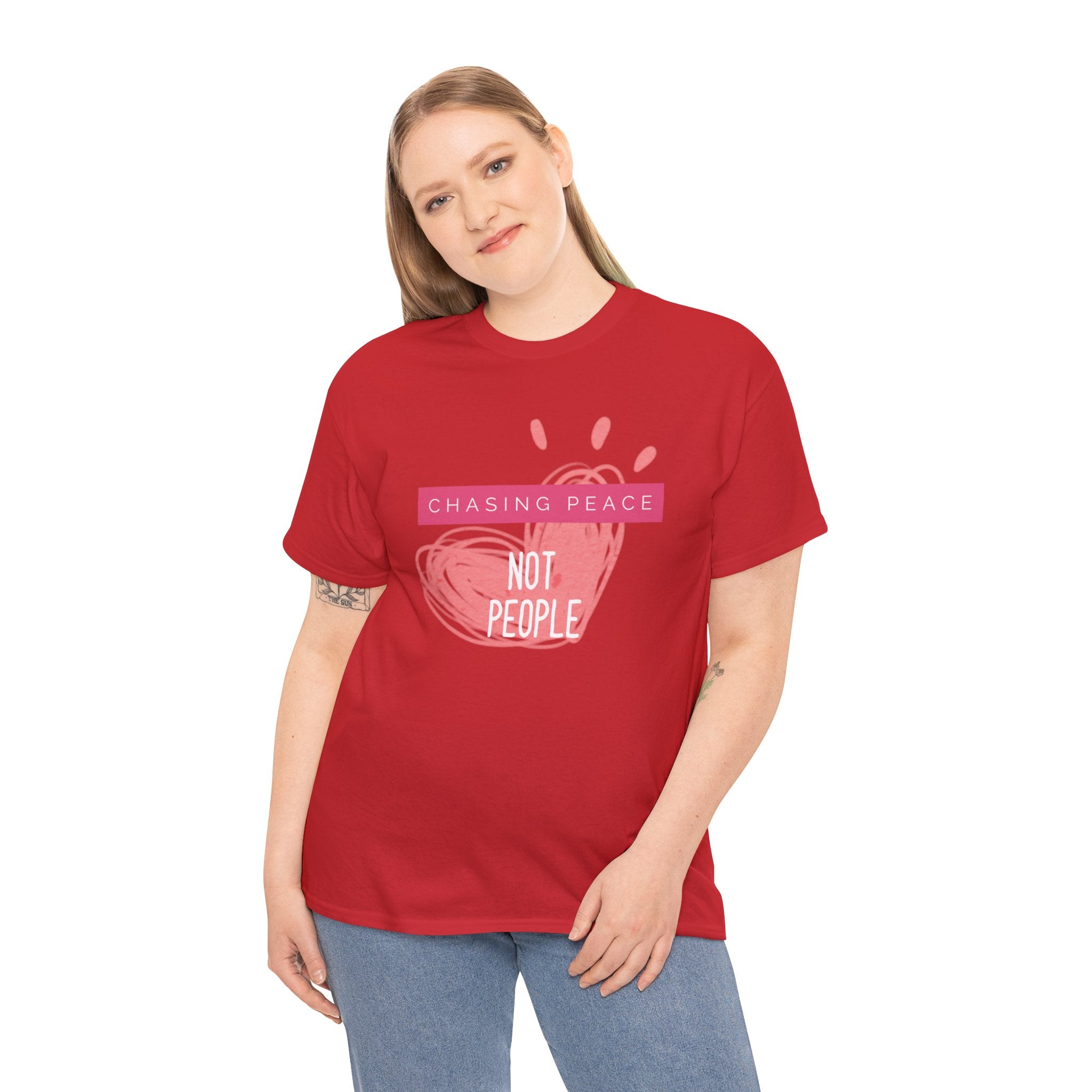 Chasing Peace Not People Tee — Pink Graphic Mental Health Awareness T‑Shirt
