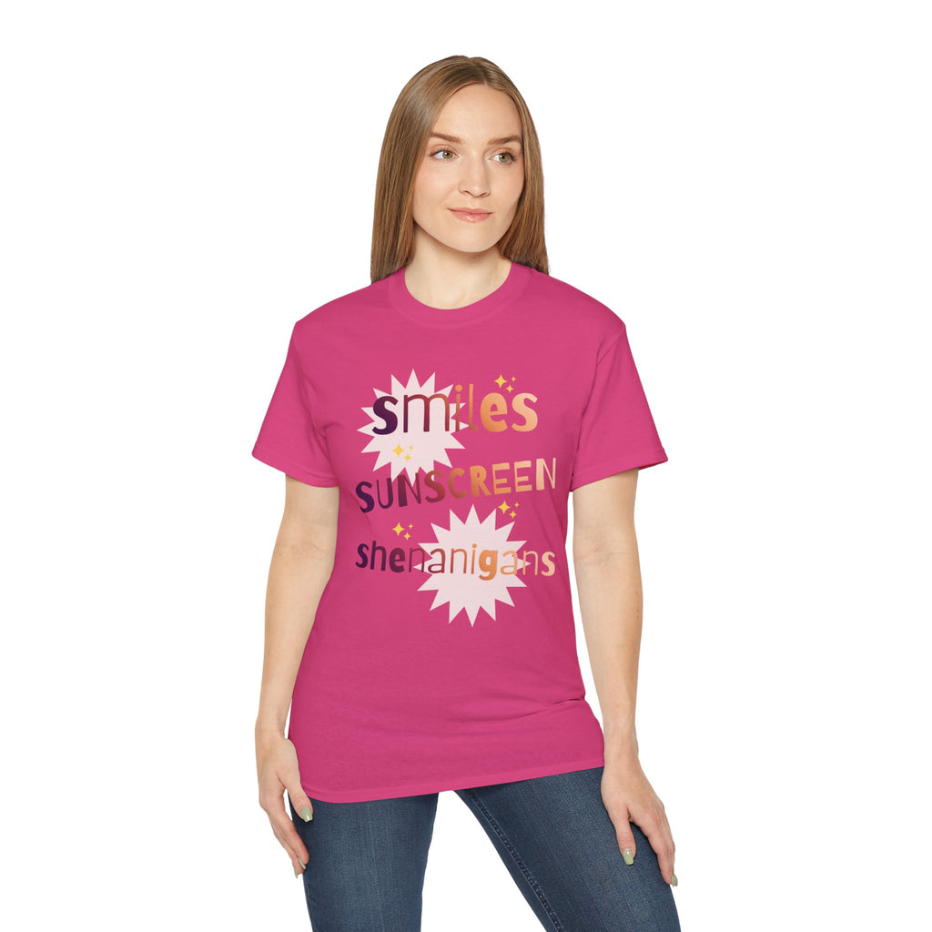 Smiles Sunscreen Shenanigans Tee — Fun Summer Beach Shirt