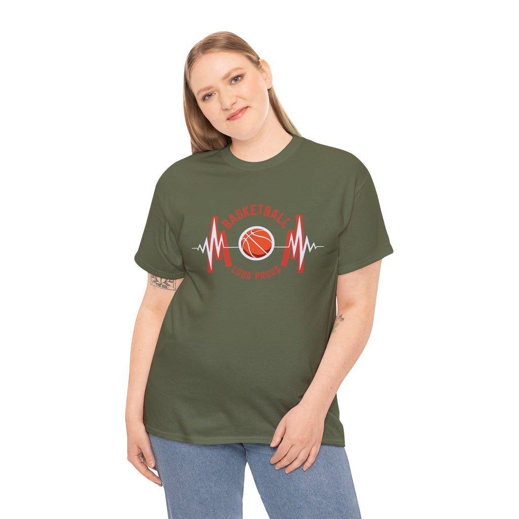 Basketball Mom Loud Proud Tee — Heartbeat Hoop Graphic T‑Shirt