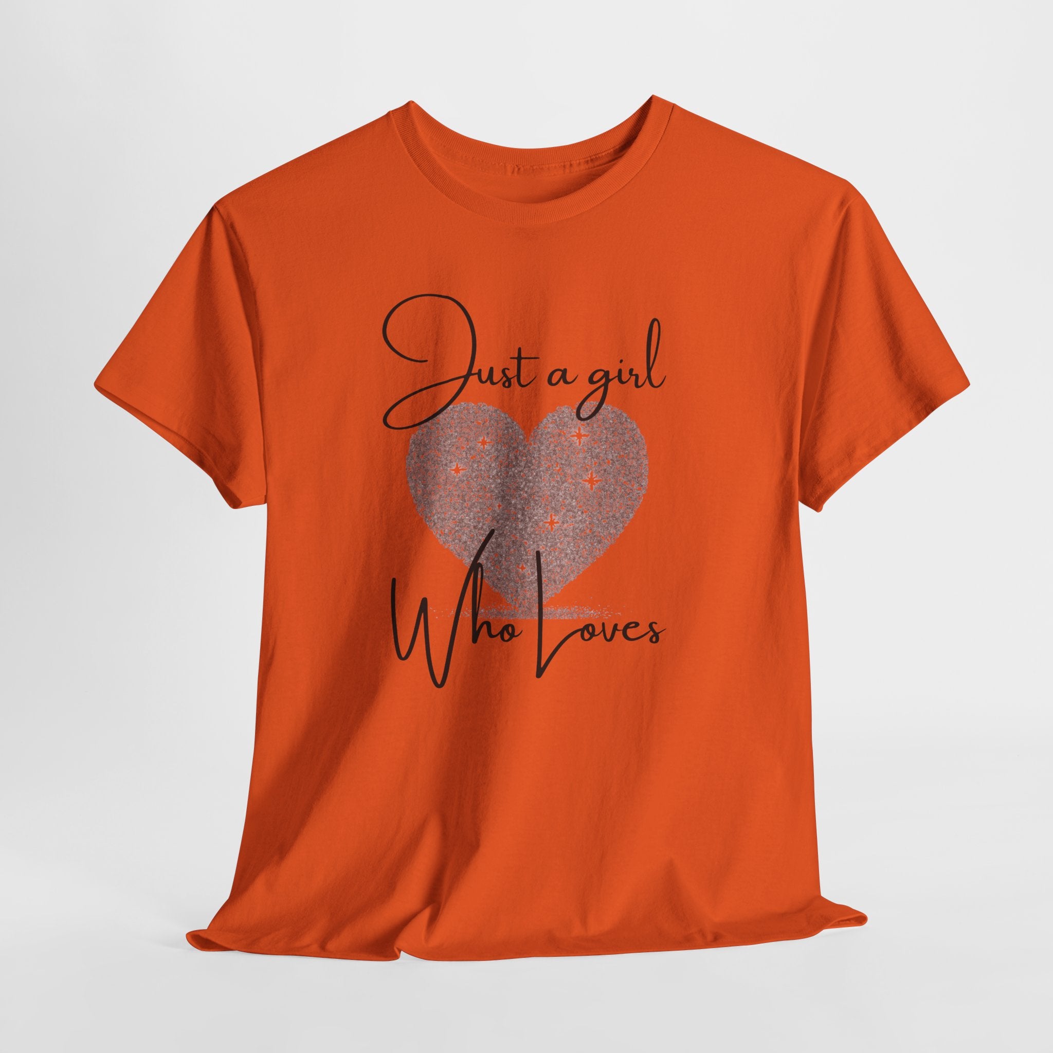 Glitter Heart Tee — "Just a girl who loves" Graphic T-Shirt