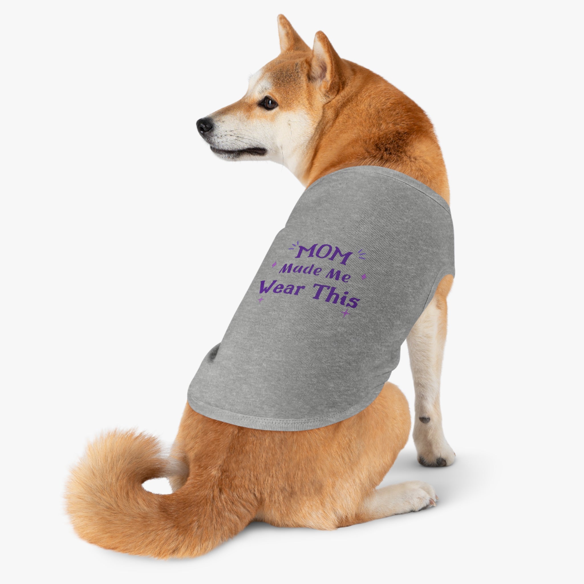 Pet Tank — "Mom Made Me Wear This" Cute Purple Graphic Dog Shirt